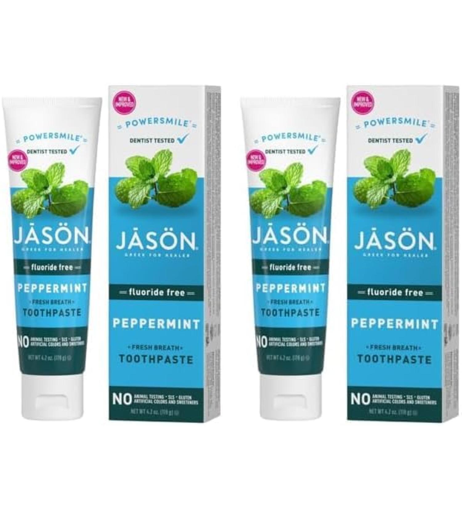 Jason Powersmile Fluoride Free Peppermint Fresh Breath Toothpaste - 4.2 Oz - Pack Of 2