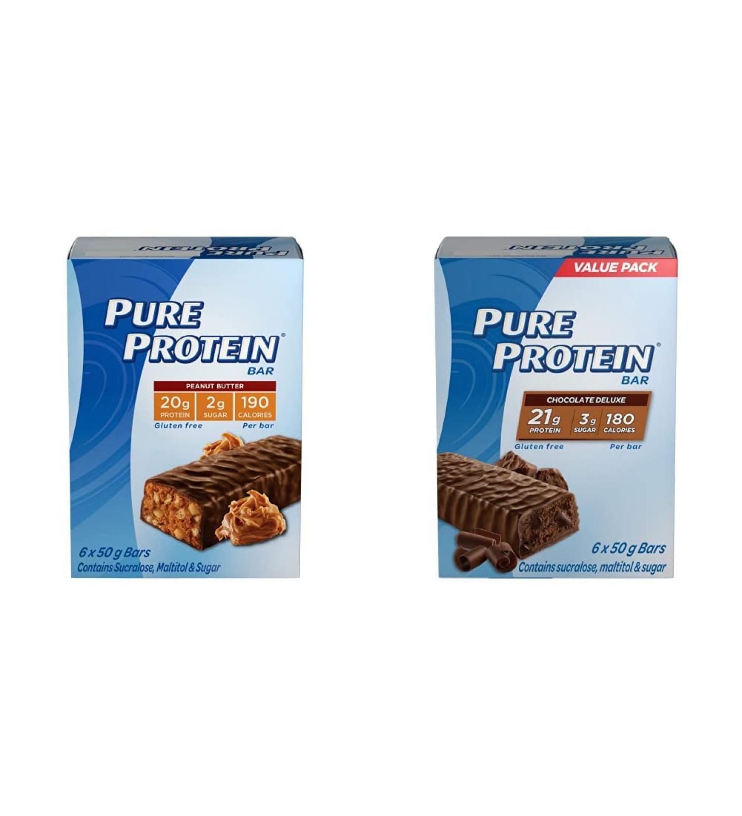 Pure Protein Bars - Nutritious Gluten Free Protein Bars (Chocolate Peanut Butter + Chocolate Deluxe) (Pack of 12) Chocolate Peanut Butter Protein + Protein Bars Chocolate Deluxe - Buy Online on GoSupps.com