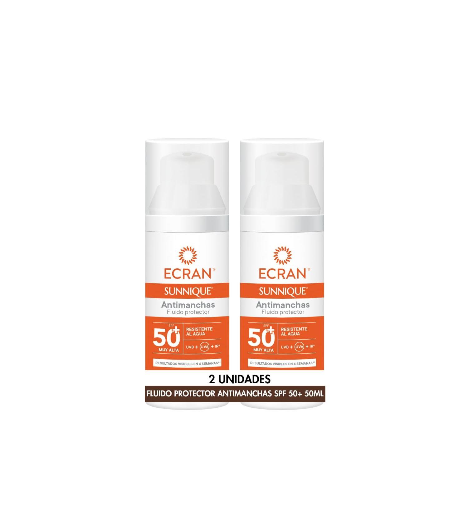  Ecran Sunscreen - Anti-dark spot facial sunscreen SPF 50+ with niacin protects against burns corrects imperfections evens skin tone formula with VitEox 80 - Pack of 2 x 50 ml - Buy Online on GoSupps.com