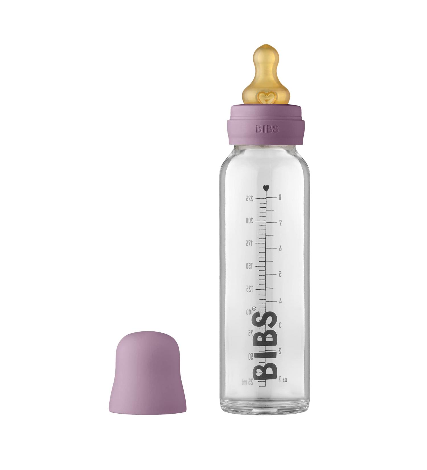 BIBS Baby Glass Bottle 225ml Mauve Complete Set | Anti-colic Round Natural Rubber Latex Nipple | Supports Natural Breastfeeding - Buy Online on GoSupps.com
