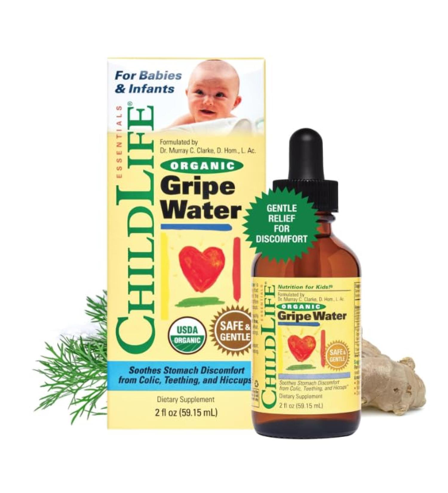 Organic Gripe Water for Babies and Newborns Soothes Occasional Stomach Discomfort Associated with Colic Teething and Hiccups in Children Gluten-Free 59ml - Buy Online on GoSupps.com