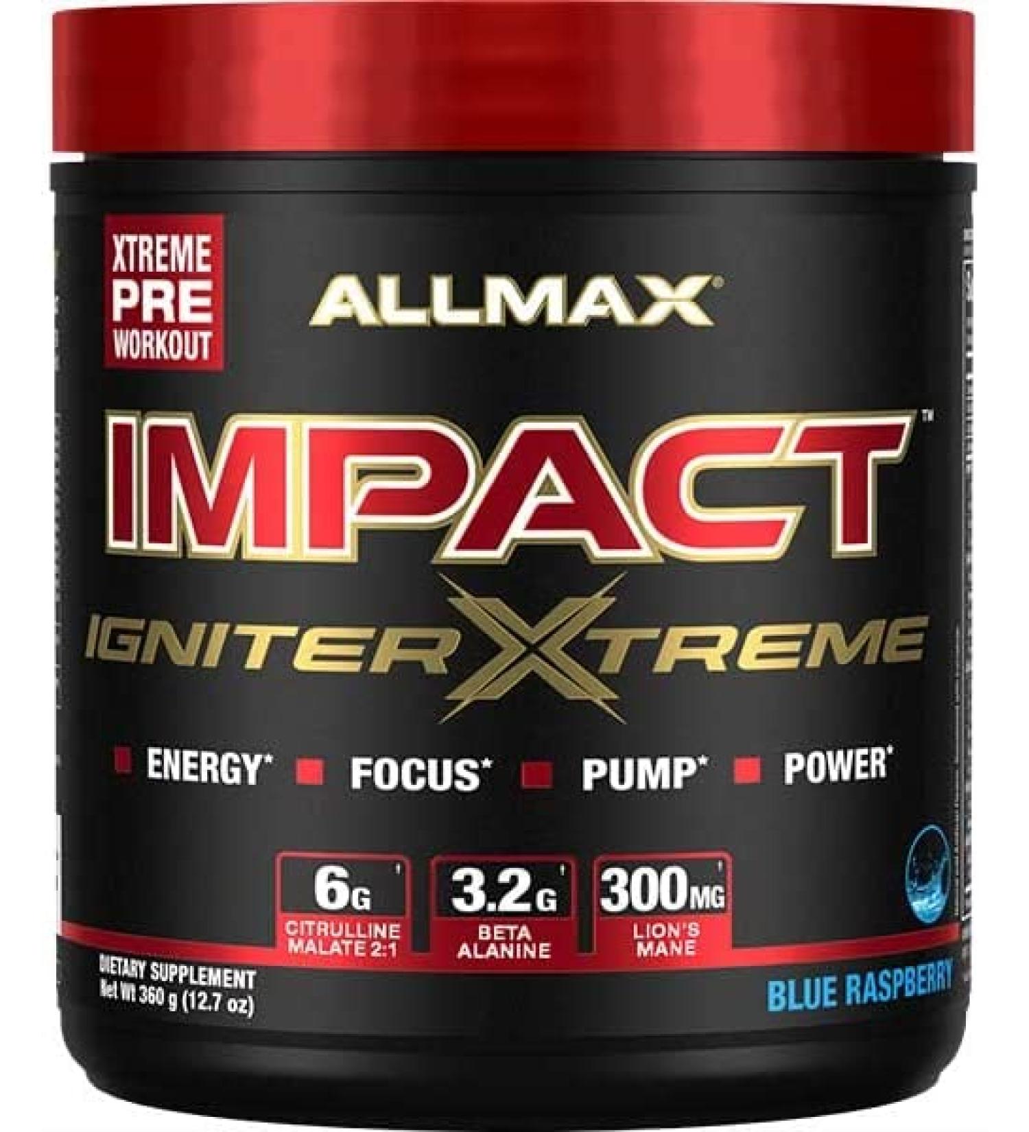 ALLMAX IMPACT Igniter Pre-Workout Blue Raspberry 11.6 oz | Boost Energy & Performance - Buy Online on GoSupps.com