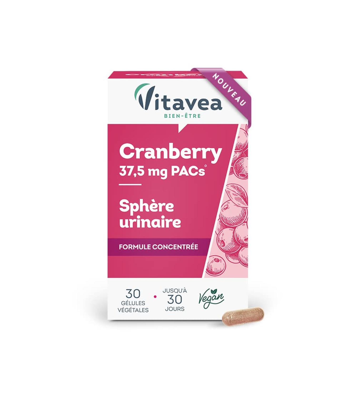 VITAVEA WELL-BEING - Cranberry Fruit Extracts - Urinary Sphere - Concentrated Formula 37.5 mg PACs - 30 Vegetable Capsules - Made in France - Buy Online on GoSupps.com