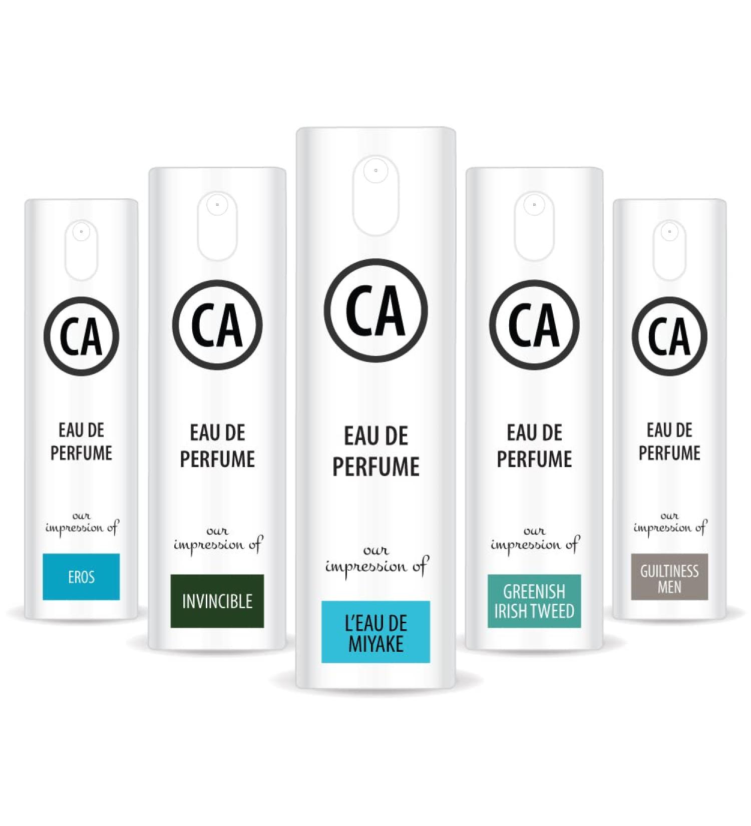 CA Perfume Best Summer Perfume Men Set Impression of (Invincible + Leau De Miyake + Guiltiness Man + Greenish Irish Tweed + Eros) Fragrance Sample Travel Size Parfum Sprayer (0.3 Fl Oz/10 ml) x5 - Buy Online on GoSupps.com