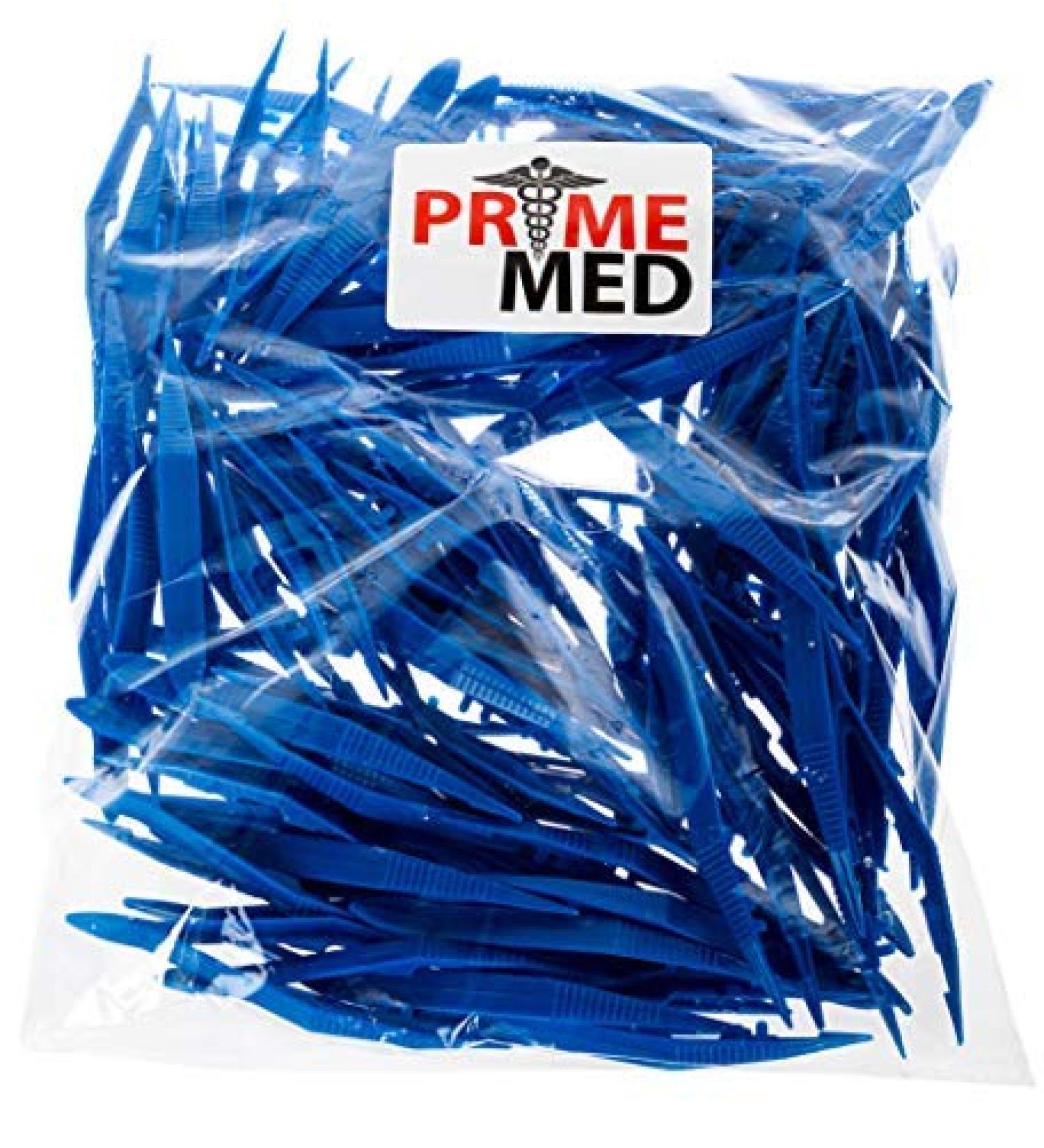 Bulk Priced Plastic Blue Forceps (Tapered Tweezers) from PrimeMed (50 Pack) 50 Count (Pack of 1)