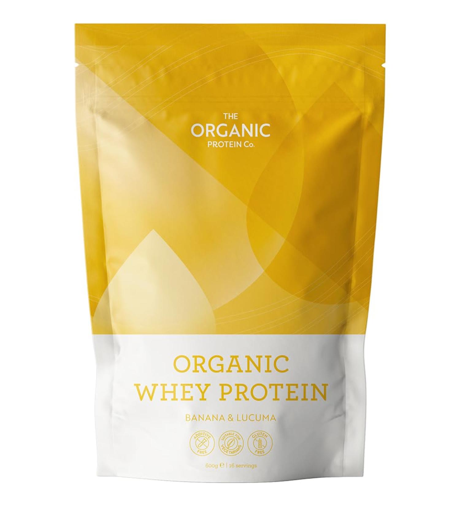 Organic Banana & Lucuma Whey Protein Powder | Gluten & Soya Free | BCAA Enriched | 600g Pack - The Organic Protein Co - Buy Online on GoSupps.com