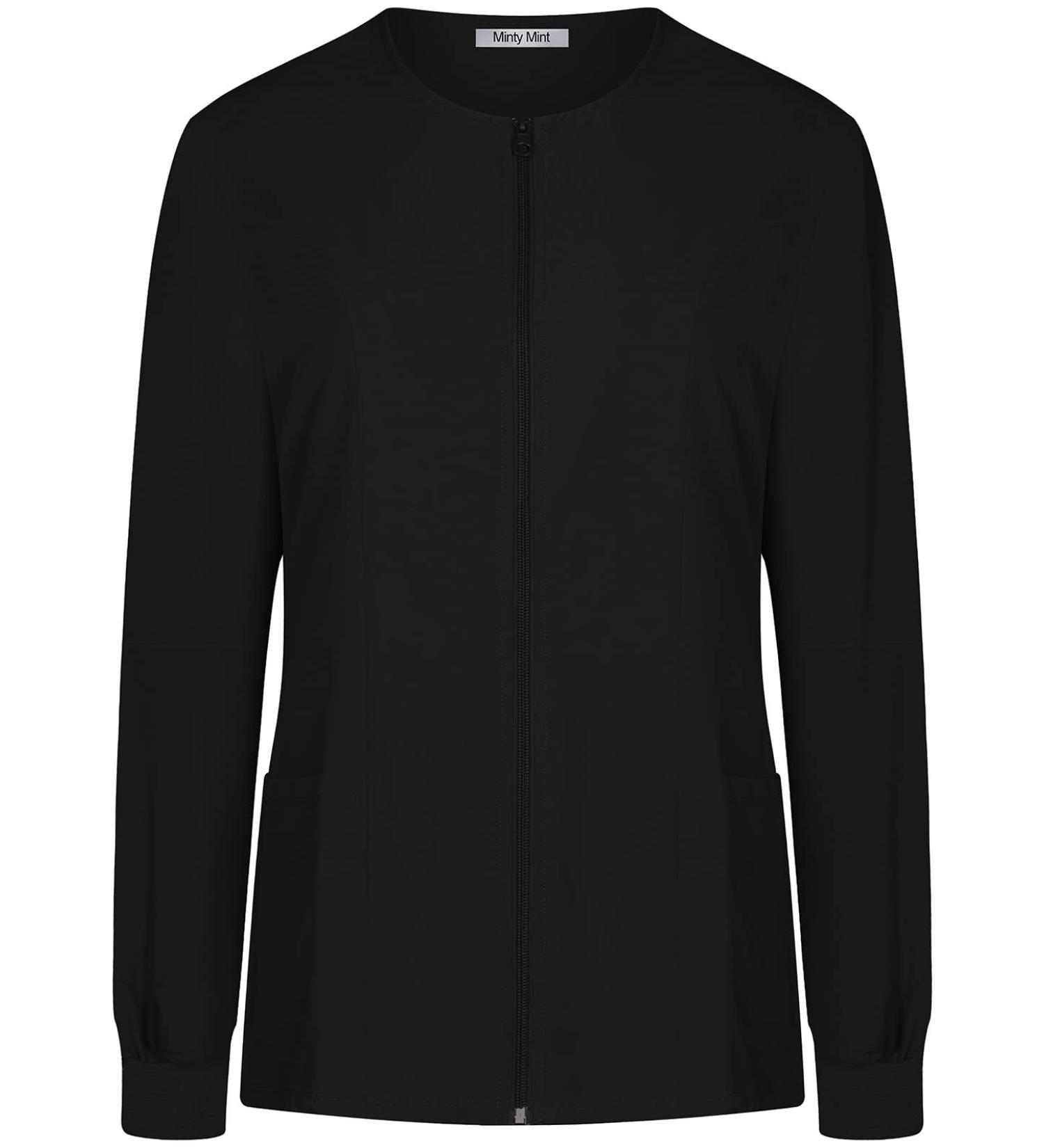 Women's Minty Mint Long Sleeve Stretch Neck Patch Pocket Scrub Jacket - Small, Black - Buy Online on GoSupps.com