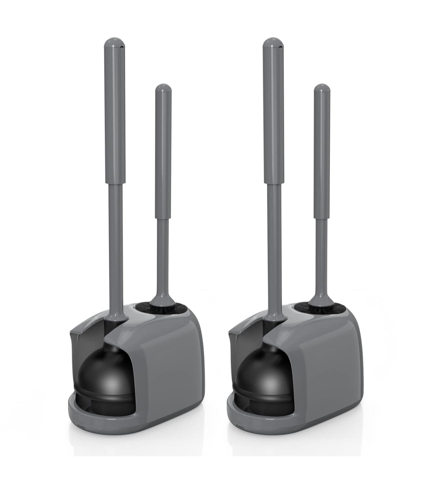 Modern 2-in-1 Toilet Plunger and Brush Combo Set with Holder - Gray, Heavy Duty Bathroom Cleaning Tool - Buy Online on GoSupps.com