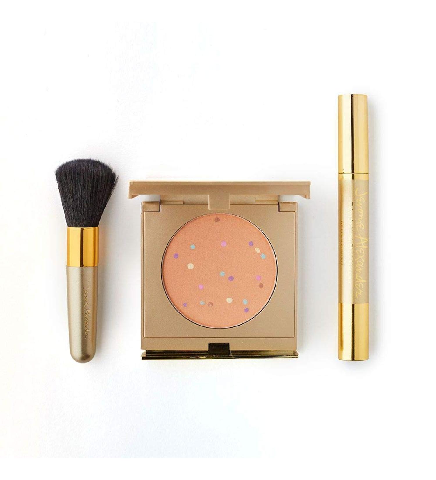 MagicMinerals by Jerome Alexander, Mineral Powder Foundation Set with Mirror Compact, Lash Extending Mascara, Professional Stubby Brush & Blending Sponge (Light) Light Powder + Mascara 3pc
