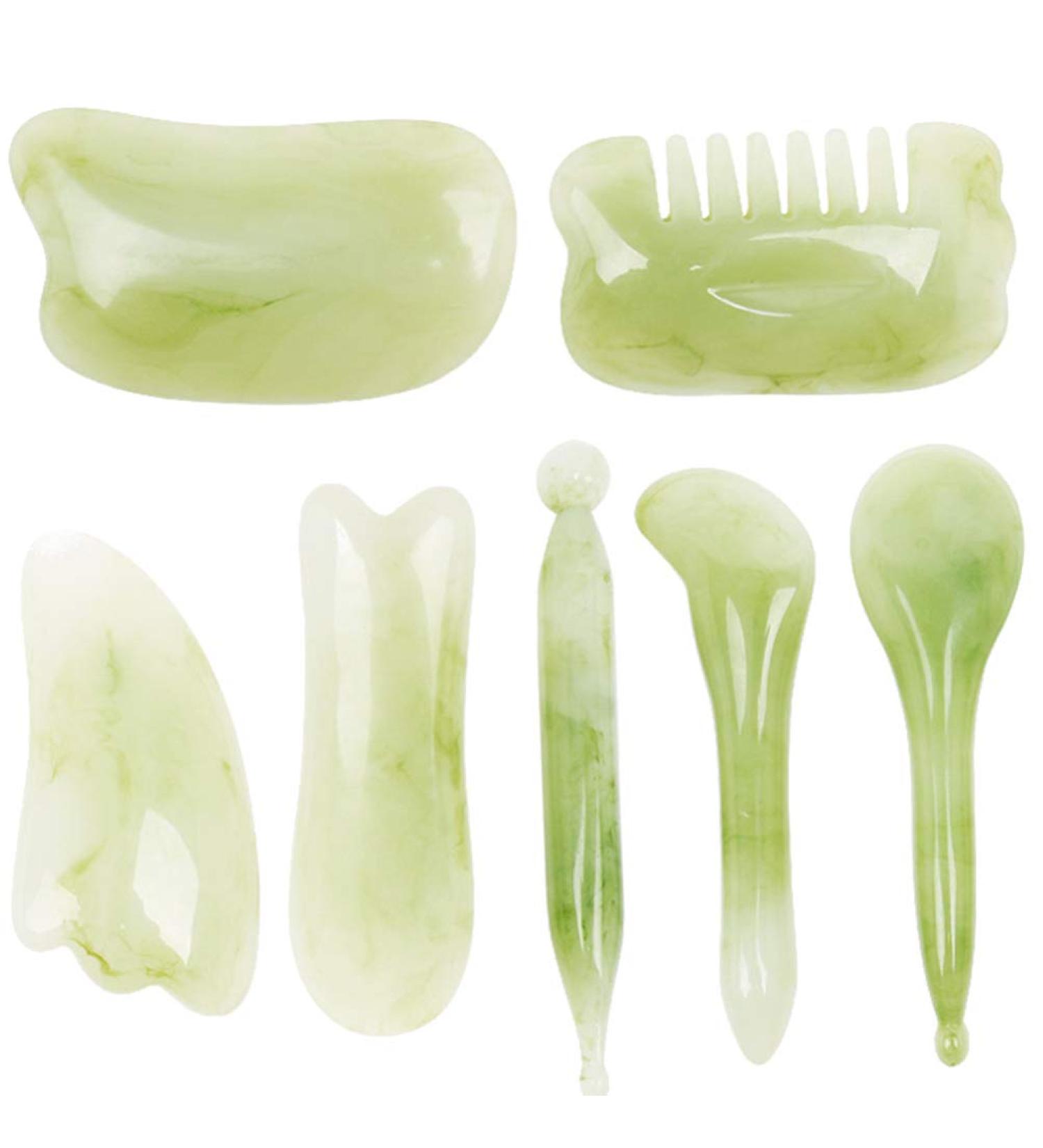 Milists 7-Piece Face Scraping Board Set - Anti-Fold Body Massage & Facial Stone Device for Men & Women - Light Green - Buy Online on GoSupps.com