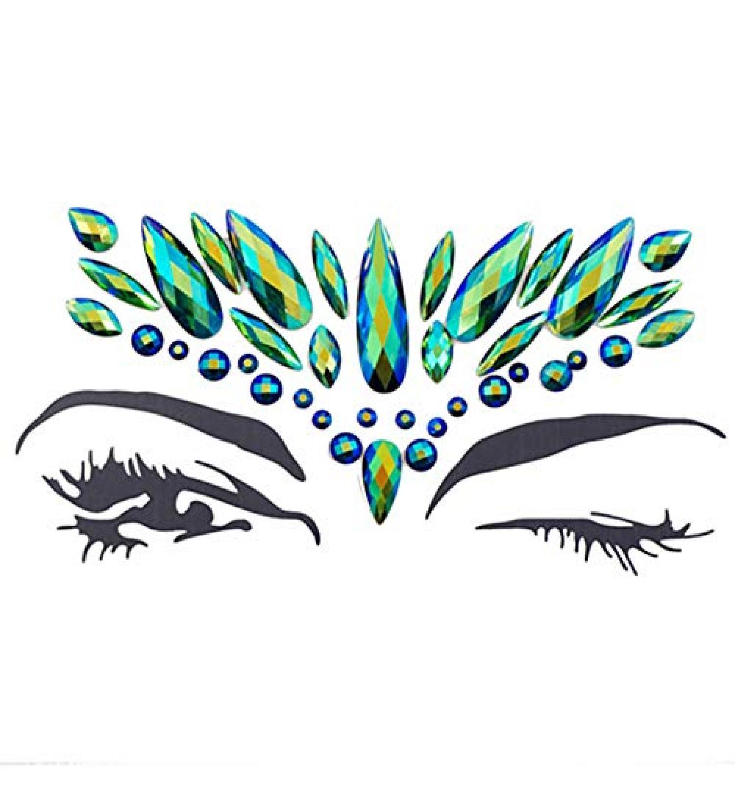Green Rhinestone Face Jewels Sticker - Rave EDC Festival Tattoo - Buy Online on GoSupps.com