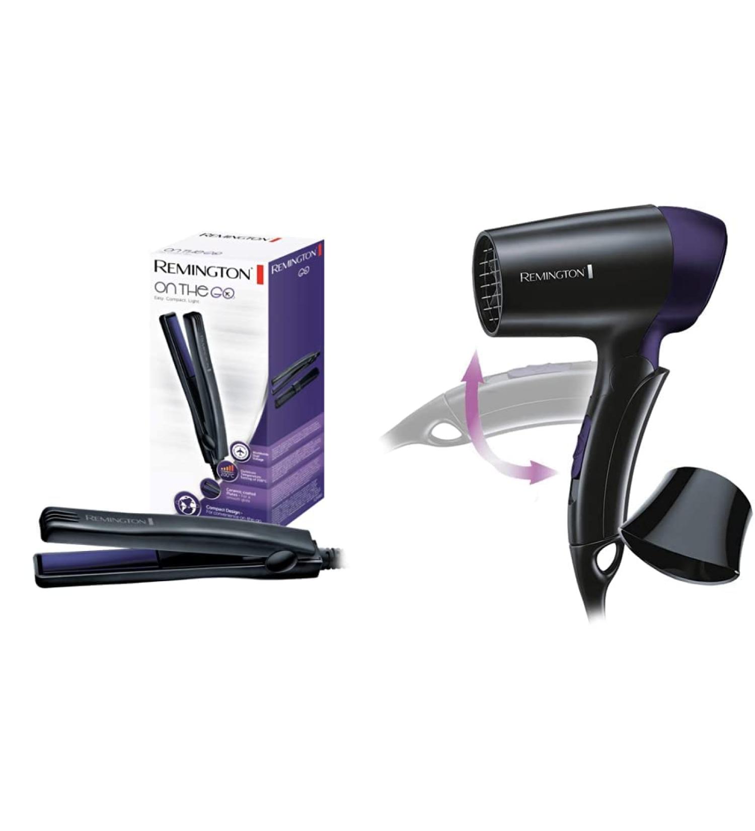 Remington Styling Travel Set - Mini Hair Straightener & Foldable 1400W Travel Dryer | Perfect for On-The-Go Styling - Buy Online on GoSupps.com