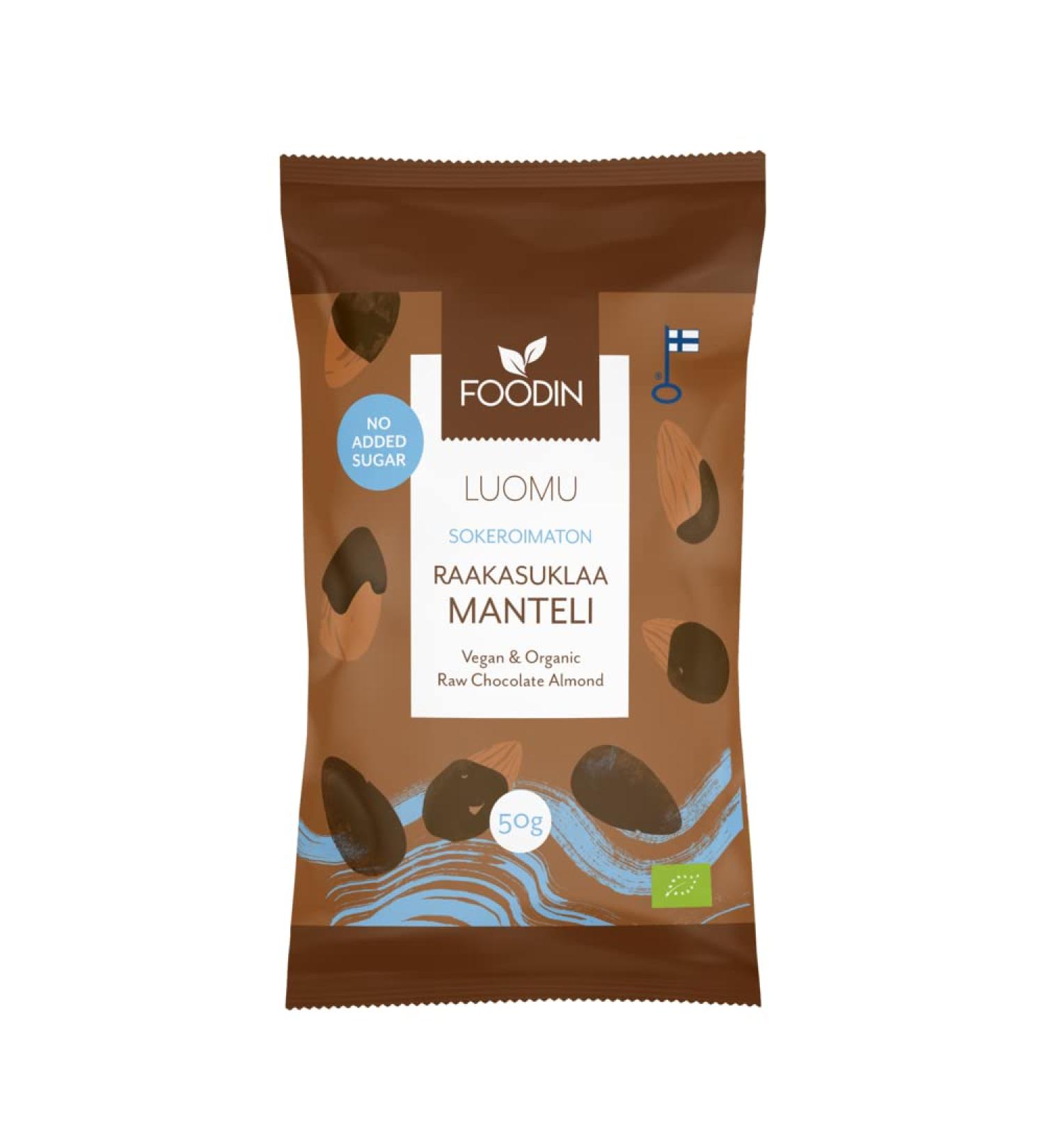  FOODIN Foodin Organic Raw Chocolate No Sugar Added 50g - Vegan Gluten Free Handmade Dark Chocolate with Organic Almonds - Buy Online on GoSupps.com