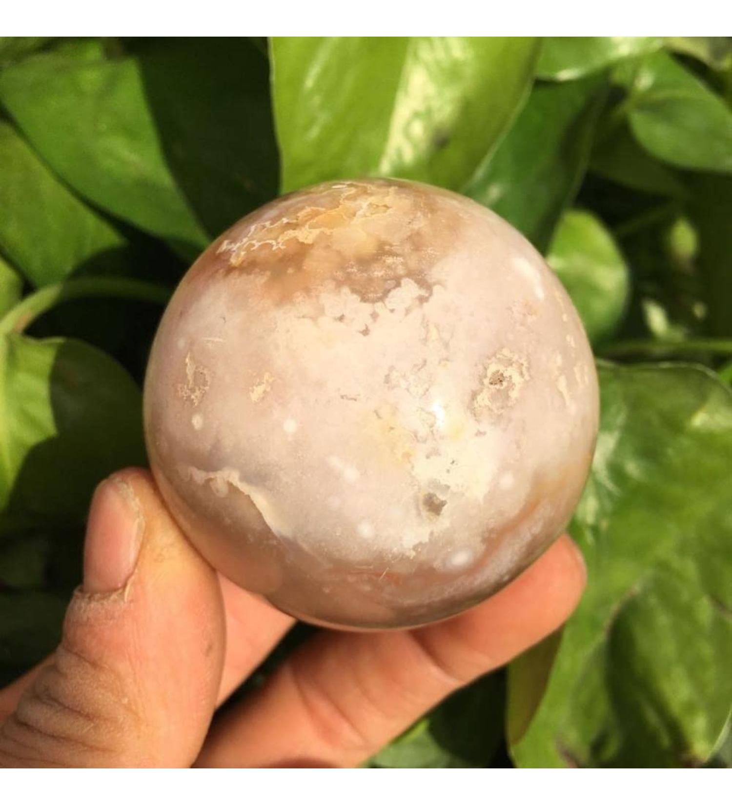Healing gem Beautiful Natural Cherry Blossom Agate Crystal Ball Natural Crystal Agate Reiki Healing as a Home Decoration Gift 45-50mm Can be Used for Home Office Decoration - Buy Online on GoSupps.com