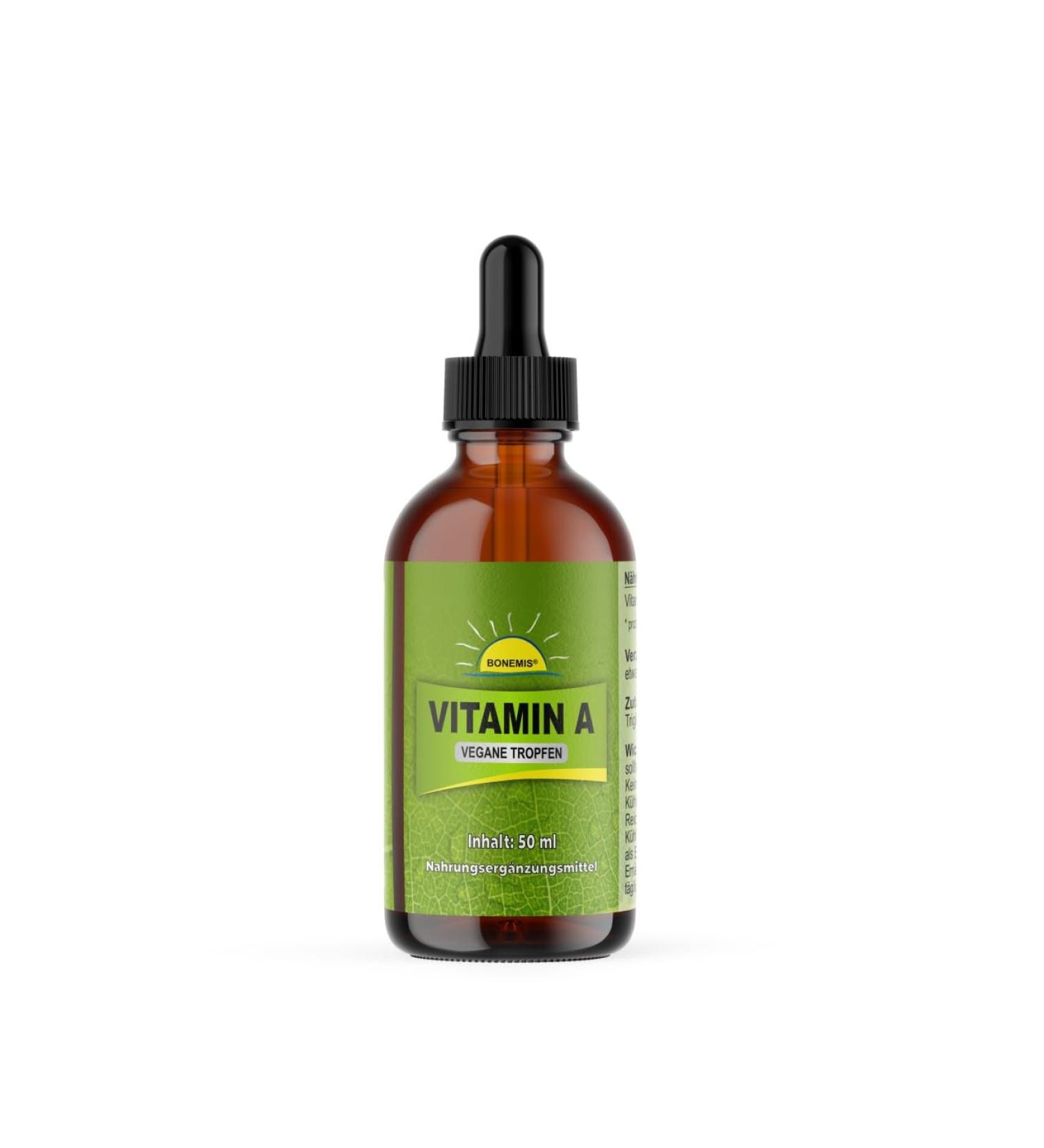 Vitamin A drops pure retinyl palmitate in coconut oil no additives 50 ml in a brown glass bottle with dropper pipette Bonemis