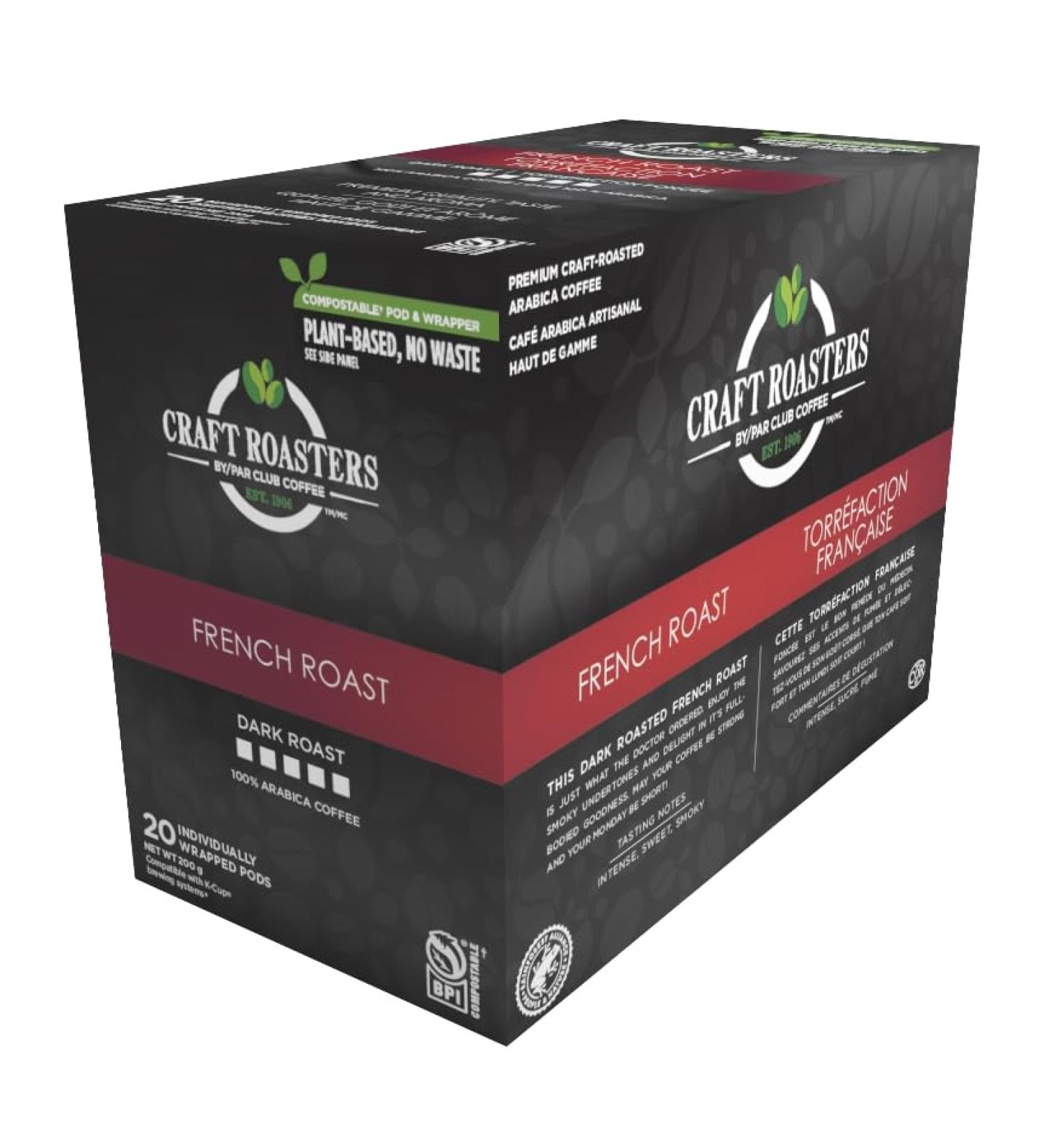 Club Coffee Craft Roasters French Roast - Dark Roast Single Serve Coffee K-Cup Pods Compostable Coffee Pods Keurig Brewer Compatible Rainforest Alliance Certified 120 Count (20 Count Pack of 6) French Roast - Dark Roast 120 count (Pack of 1) - Buy Online on GoSupps.com