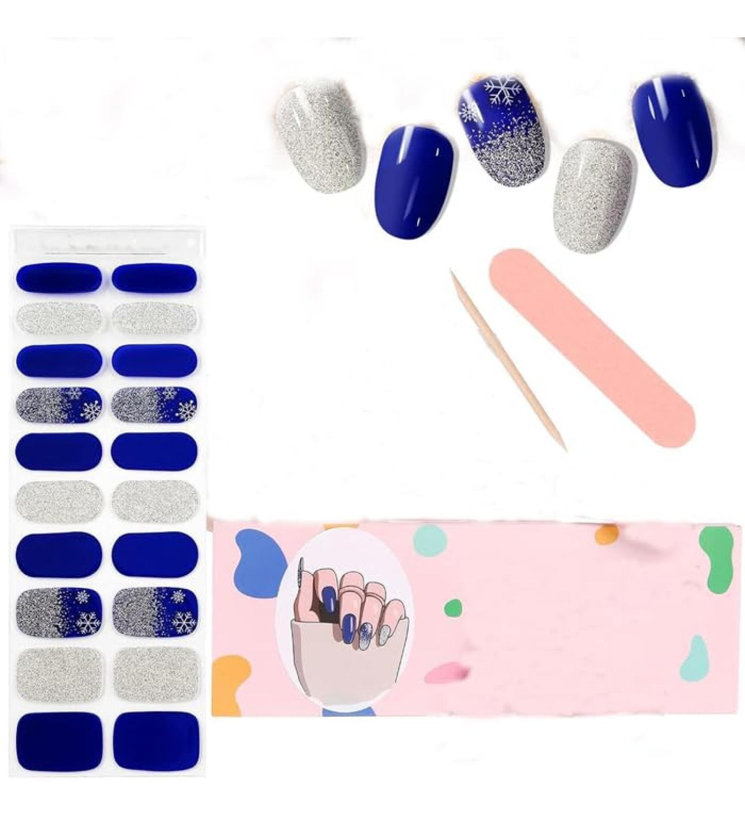 EBANKU Christmas Nail Art Stickers 20 Stickers Christmas Snowflake Gel Nail Polish Strips Xmas Gel Nail Full Polish Wraps with Nail File and Stick (UV/LED Lamp Required)