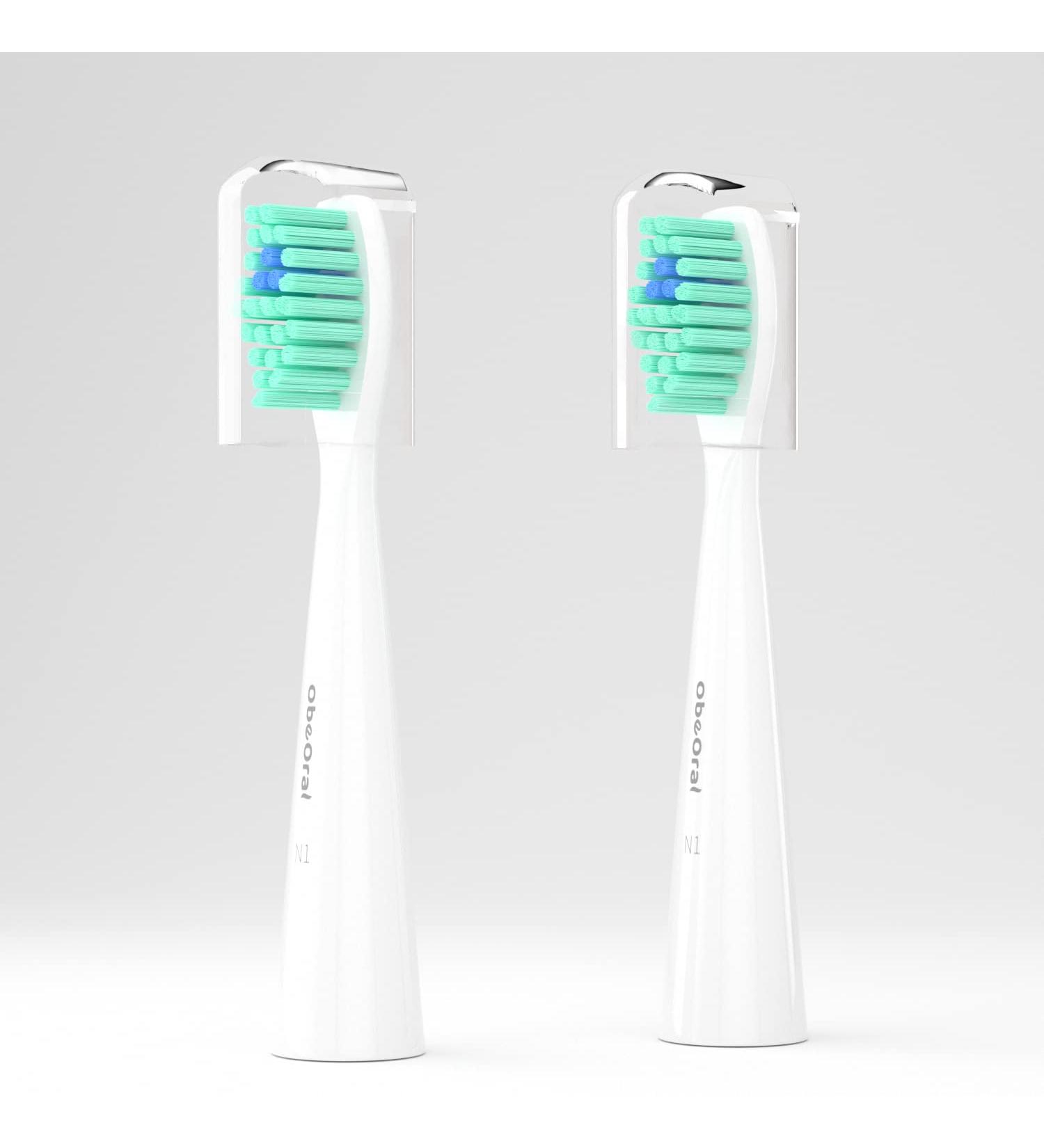 ObeOral OB1-4 Replacement Toothbrush Heads with Hygienic Cap Cover Electric Tooth Brush Heads Refill White 2 Pack