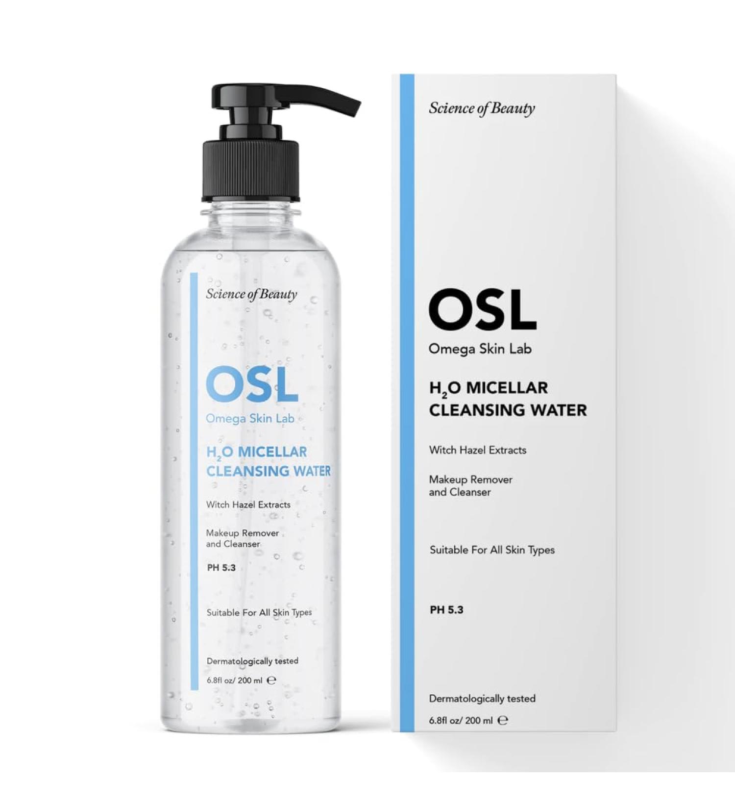 Osl Omega Skin Lab H2O Mizelle Cleaning Water 200ml - Gentle Micellar Makeup Remover with Hamamelis Extract | Daily Facial Cleanser - Buy Online on GoSupps.com