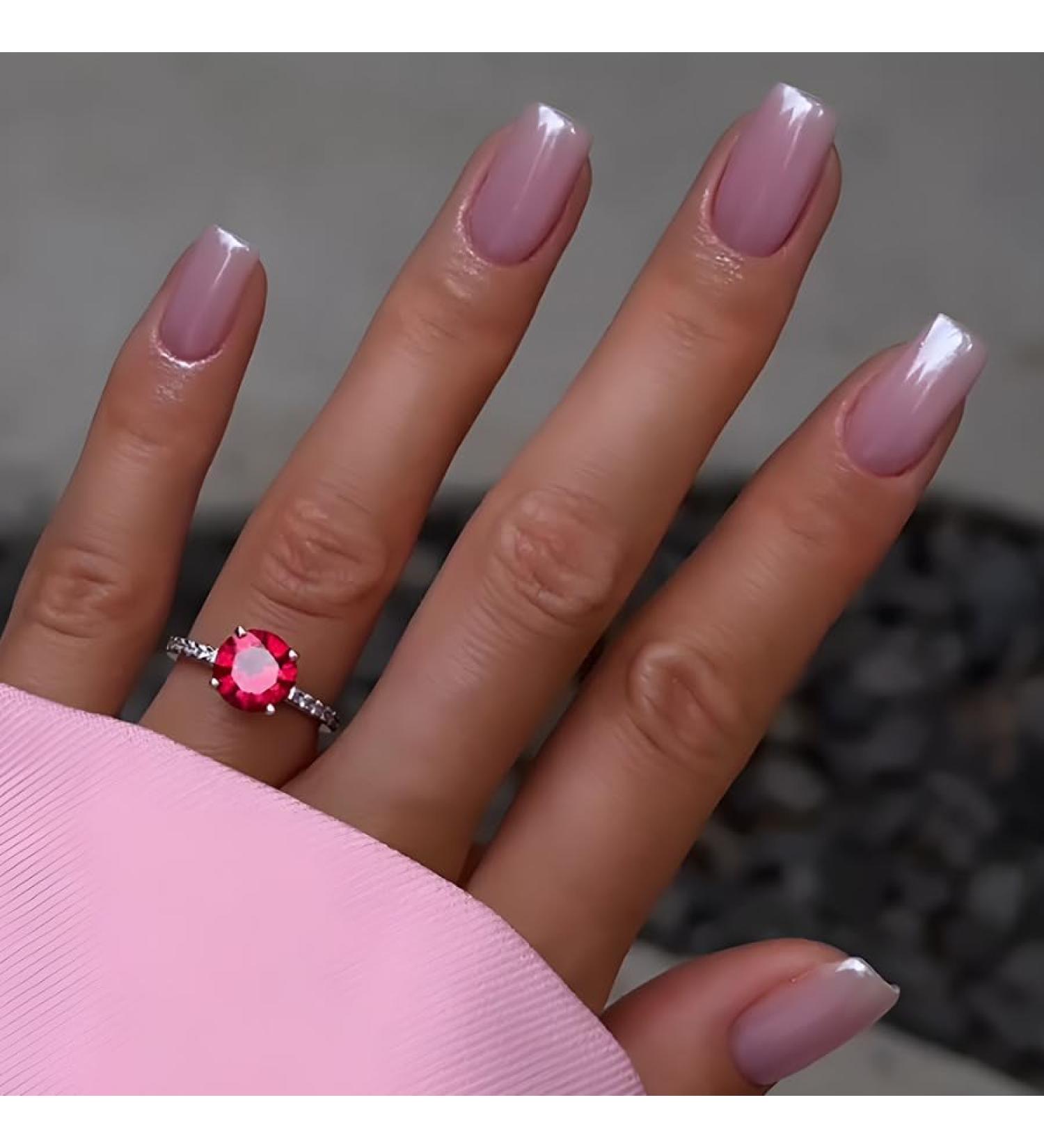 Press on Nails Short Square Fake Nails Sweet and Whitening Rose Powder Nail Press on Nails Designs Acrylic Nails Press on Artificial Nails Stick on Nails For Women Girls 24Pcs - Buy Online on GoSupps.com