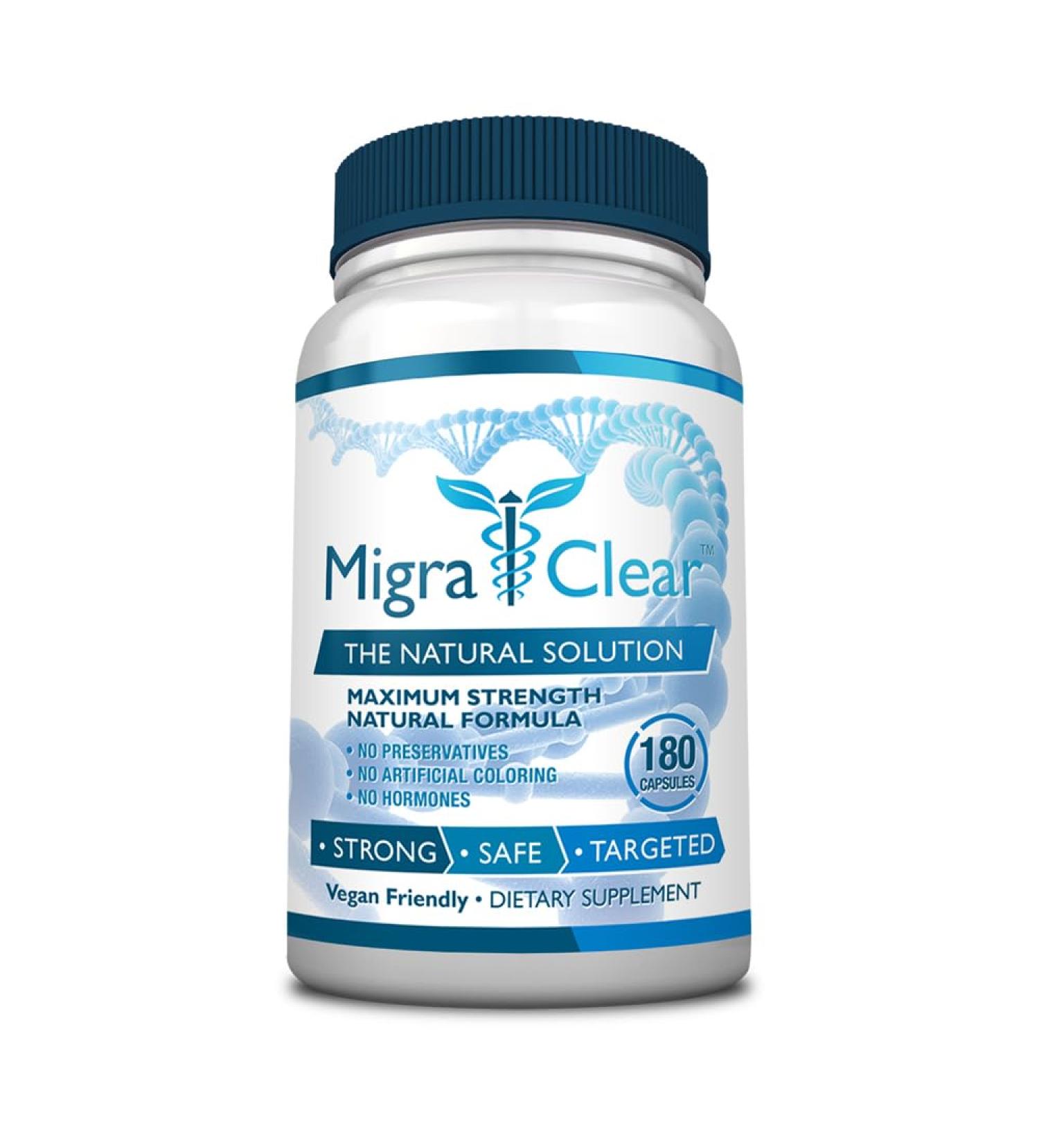 MigraClear - All Natural Migraine Support with Magnesium Ginkgo Biloba & Ginger - 180 Capsules for 3 Month Relief - Buy Online on GoSupps.com