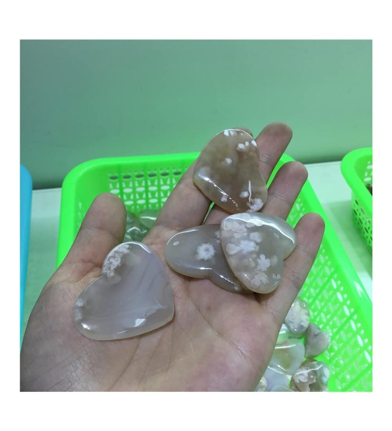 Crystal 1PC Natural Flower Agate Crystal Heart Shaped Sakura Agate Heart Full of Texture