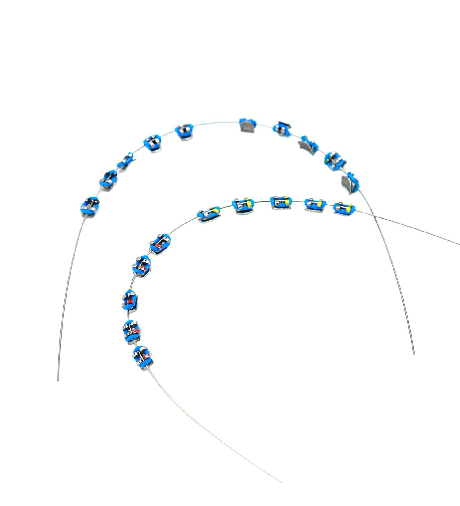 1 Pack Temporary dental decorations with metal wires metal brackets and orthodontic ligatures props for orthodontists to explain props for dental students to practice. (blue)