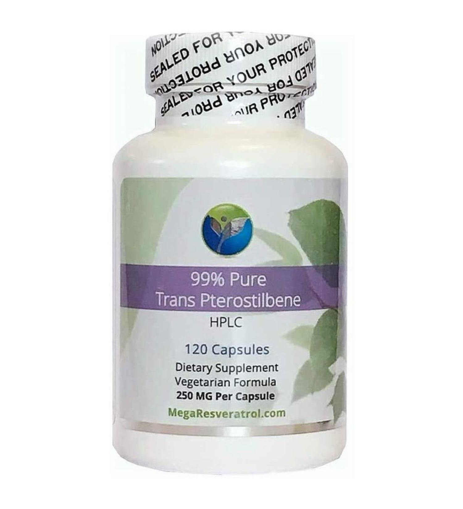 Mega Pterostilbene 99% Pure Micronized Trans-Pterostilbene 250 MG - 120 Vegetarian Capsules. Excipients Free. Manufactured in The USA. - Buy Online on GoSupps.com