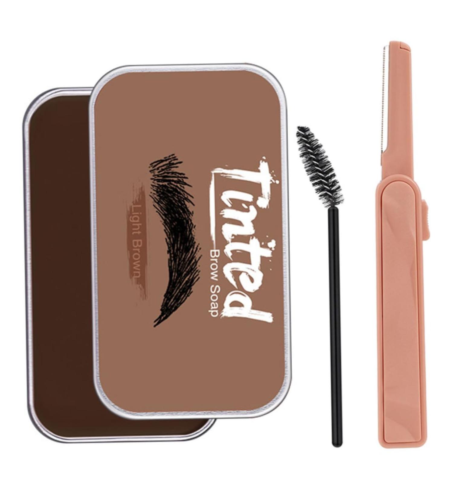Eyebrow Soap Kit Long Lasting Eyebrow Shaping Wax with Brow Trimmer Brush Brown - Buy Online on GoSupps.com