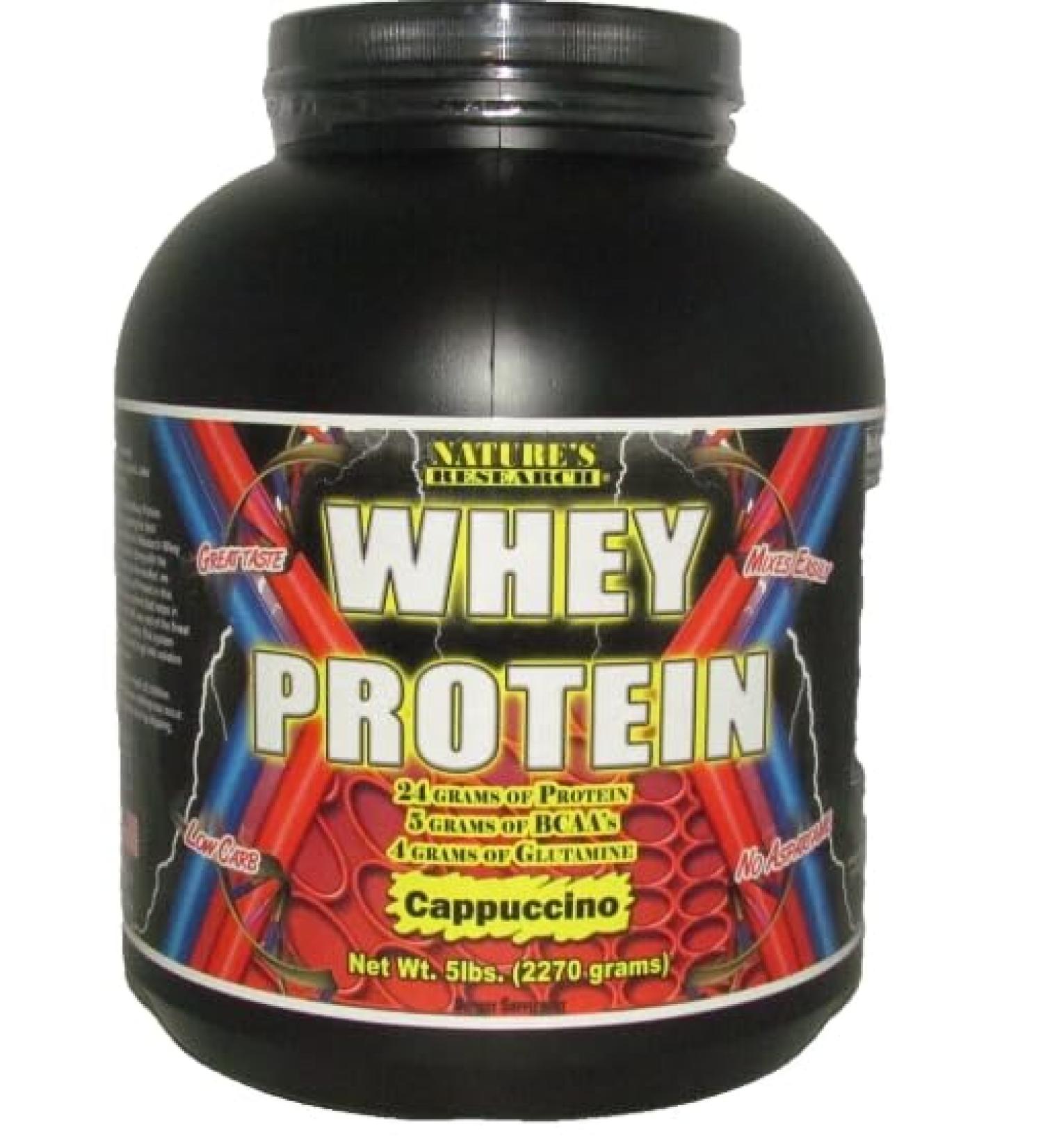 Natures Research Whey Protein 5lbs jug Cappuccino 75 Servings