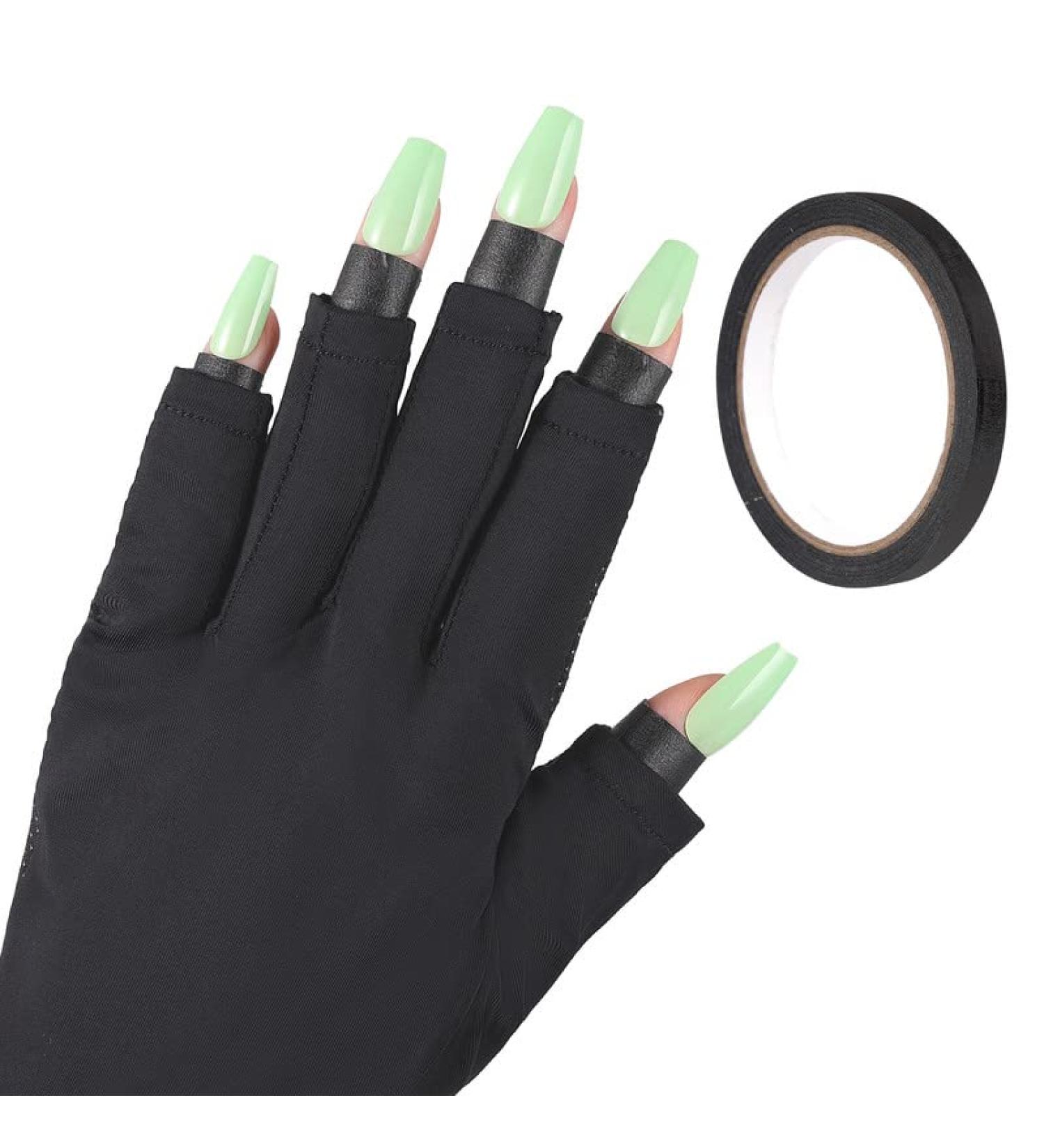 SINOKAME UV Gloves for Gel Nail Lamp | Full Coverage Finger UPF 50+ Protection | Cooling Tech Fabric with Silicone Print | Fingerless Sun UV Gloves for Women (Black) - Buy Online on GoSupps.com