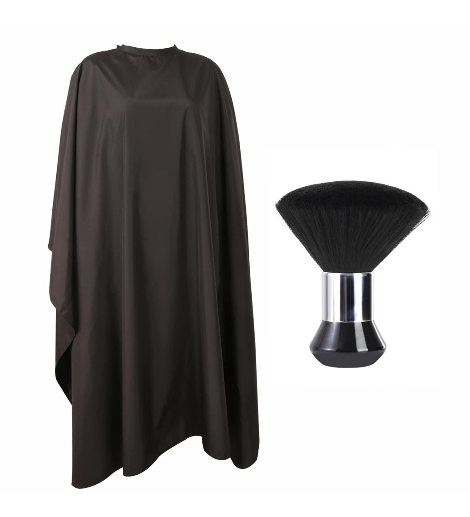 Waterproof Barber Cape & Neck Duster Brush Set | Salon Haircut Cape with Adjustable Elastic Neck - Black - Buy Online on GoSupps.com