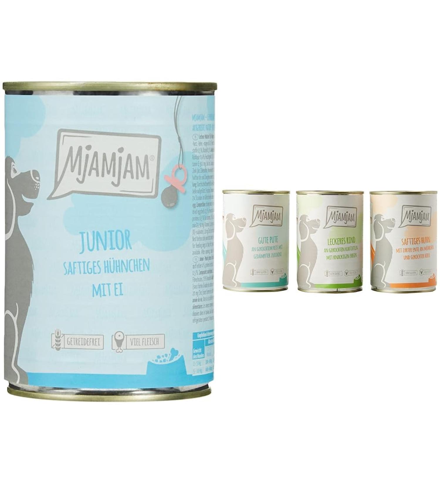Mjamjam Premium Wet Dog Food - Junior Juicy Chicken & Egg - Huhn & Duck Bundle - Mix Package I - 400g (6 Pack) - Buy Online on GoSupps.com