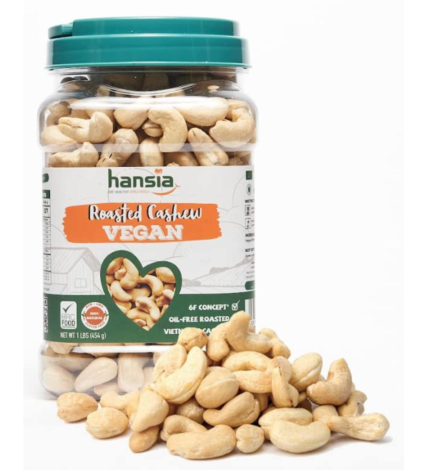 Hansia Organic Keto Kosher Vegan Cashews - 1 lb Pack - Dry Roasted Unsalted Superfood, Gluten-Free, Fresh, Healthy Snacks - High Protein, Fiber, Vitamin, and Iron - Buy Online on GoSupps.com