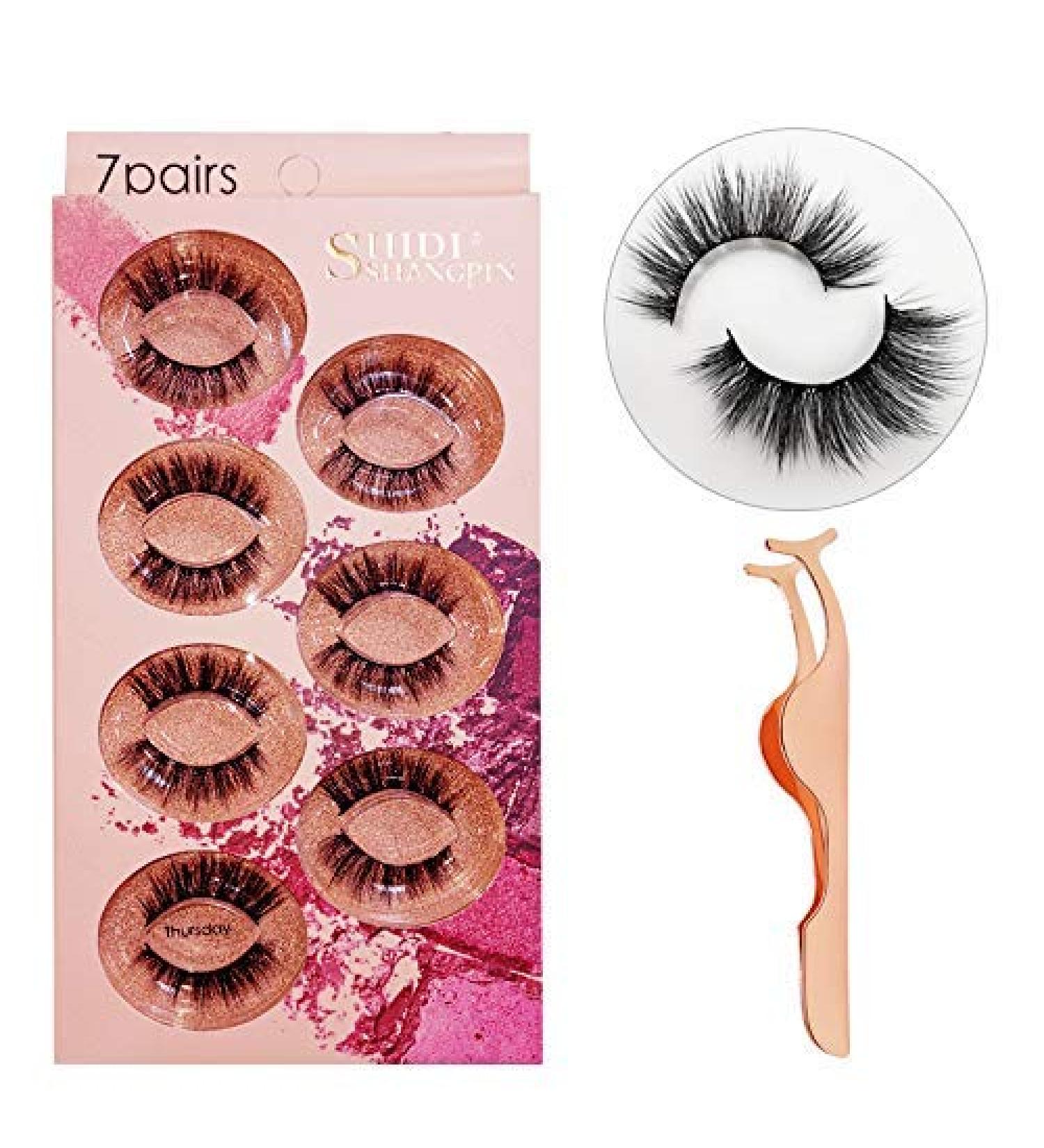 Buy ShidiShangpin 7 Pair 3D False Eyelashes - Natural Soft Handmade Thick & Long - Includes Eyelash Tweezers | International Shipping Available - Buy Online on GoSupps.com
