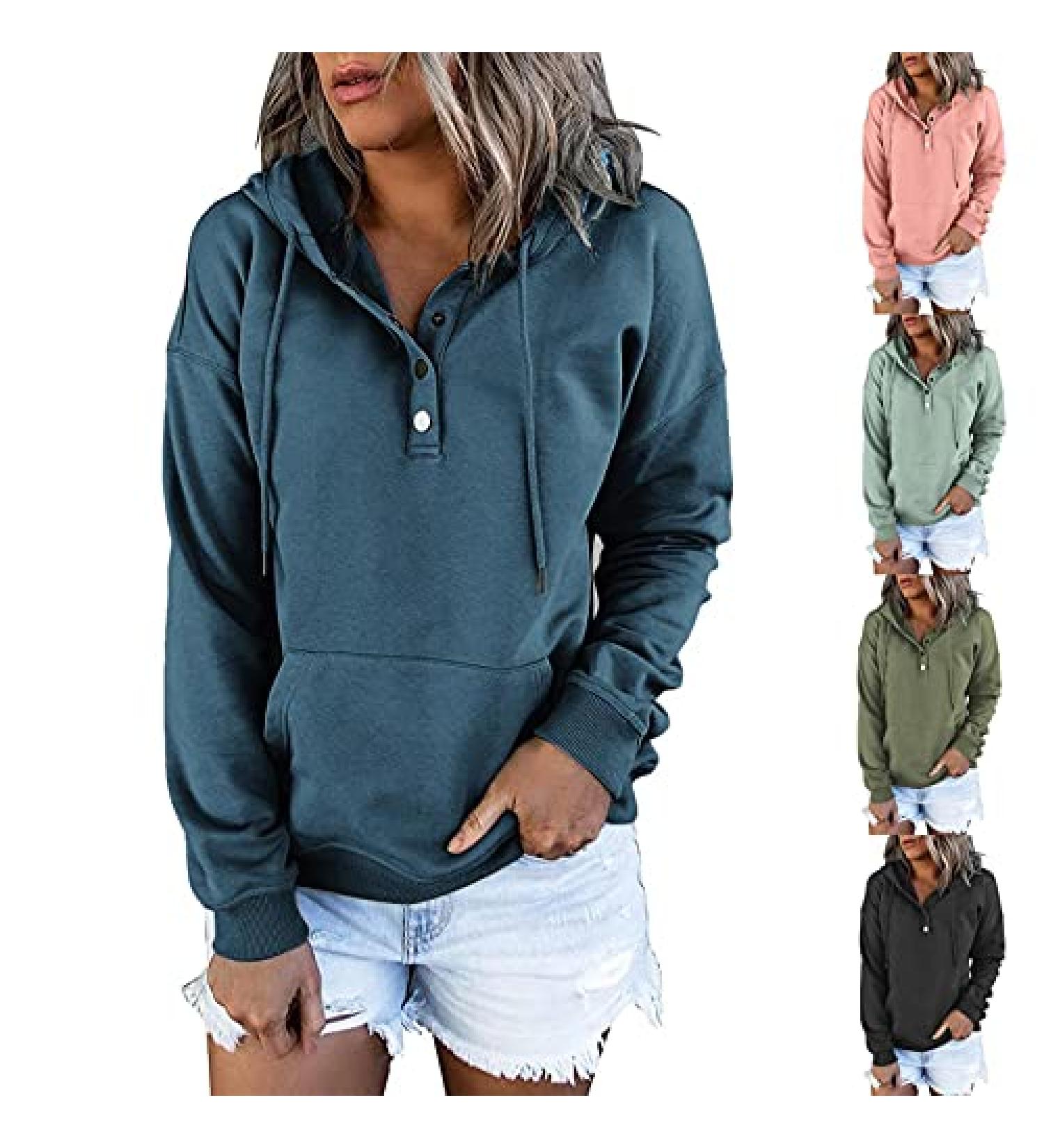 Women's Hoodie Sweatshirt with Buttons and Pockets - Navy Blue - XX-Large - Buy Online on GoSupps.com