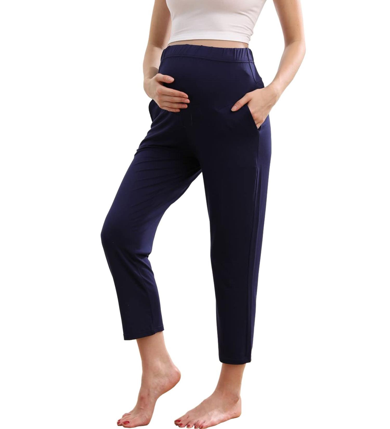 ZUMIY Maternity Lounge Pants XL Navy Blue - Over The Belly Activewear Sweatpants with Pockets - Buy Online on GoSupps.com