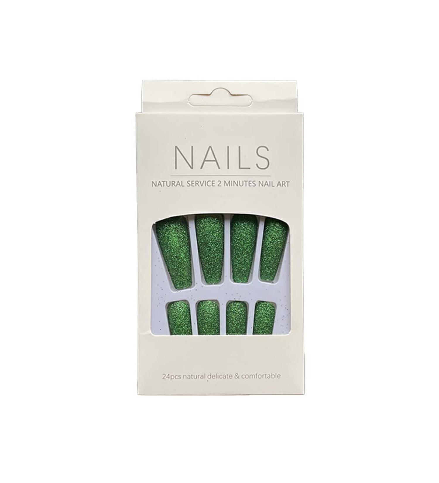 AUklOPVZZ 1 Set French Tip Press on Nails Solid Color Extension Shimmer Fingernails Decals Full Cover Salon Gifts Manicure Kit H33-green jelly glue - Buy Online on GoSupps.com