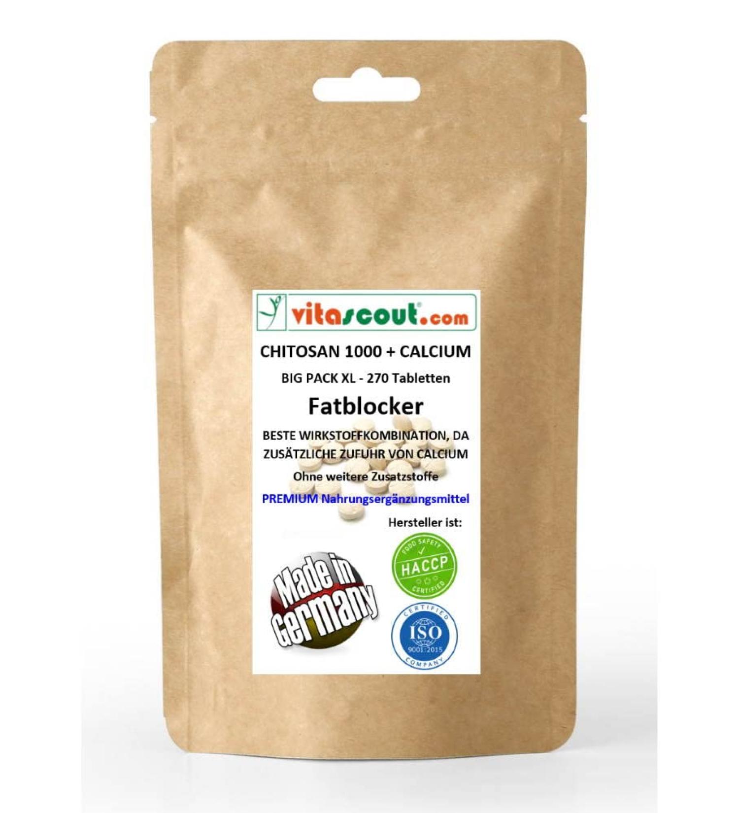 Chitosan Mega + Calcium - 270 High-Dose Tablets - Fat Blocker & Carb Blocker - Made in Germany - No Magnesium Stearate - International Shipping - Buy Online on GoSupps.com