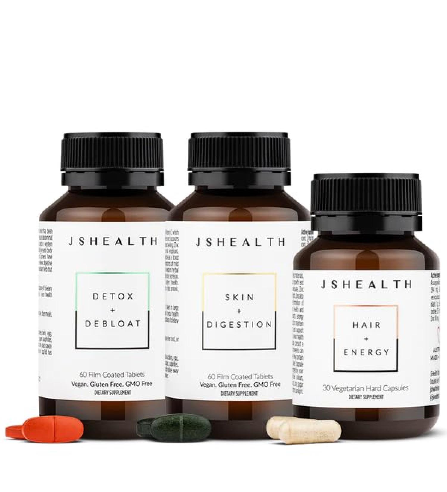 JSHealth Vitamins Signature Bundle Hair + Energy Detox + Debloat and Skin + Digestion Supplements - Buy Online on GoSupps.com