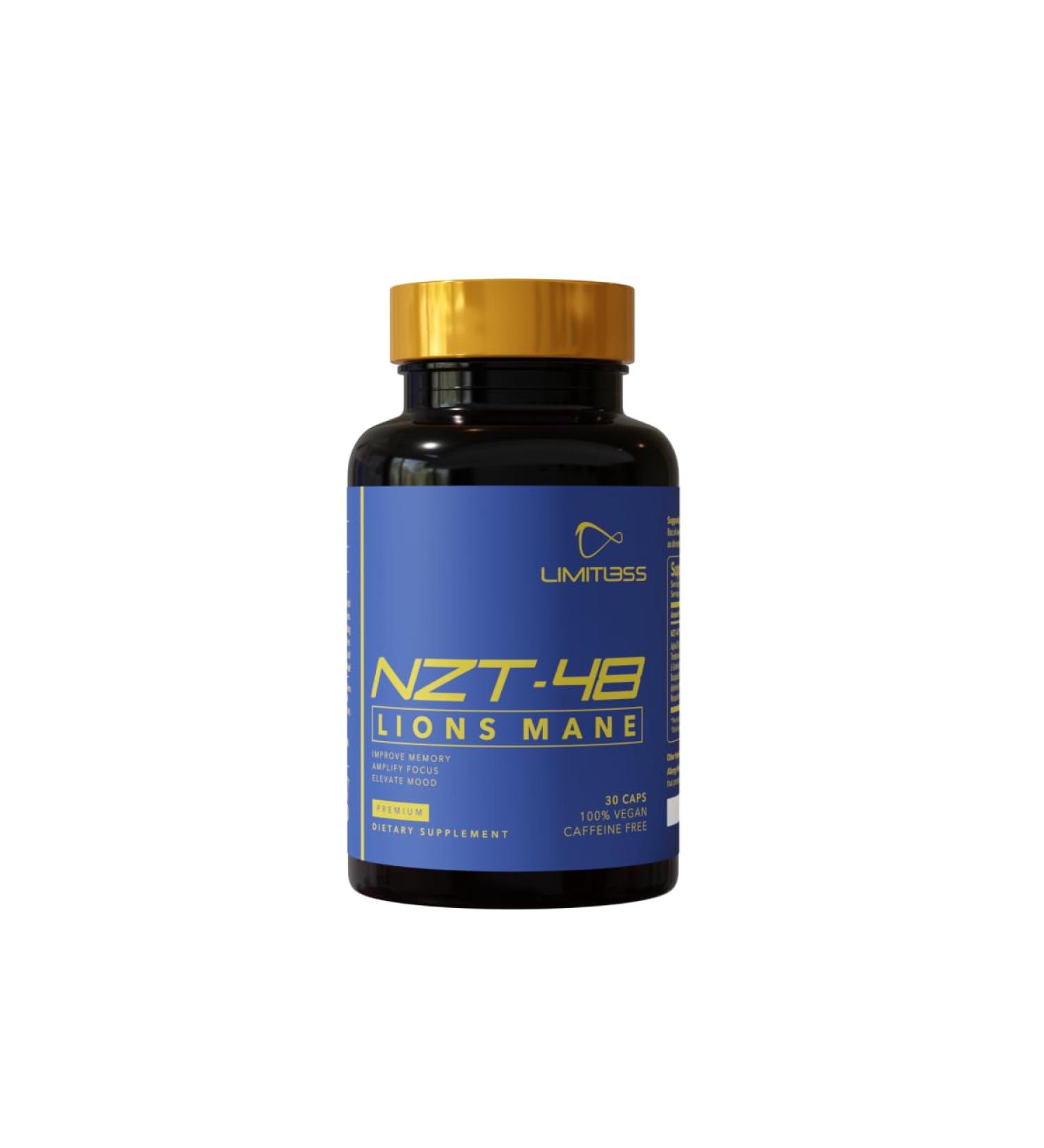 NZT-48 Premium Brain Booster - Lions Mane Nootropic Supplement for Memory & Focus - Caffeine Free Phosphatidylserine - 30 Capsules - Buy Online on GoSupps.com