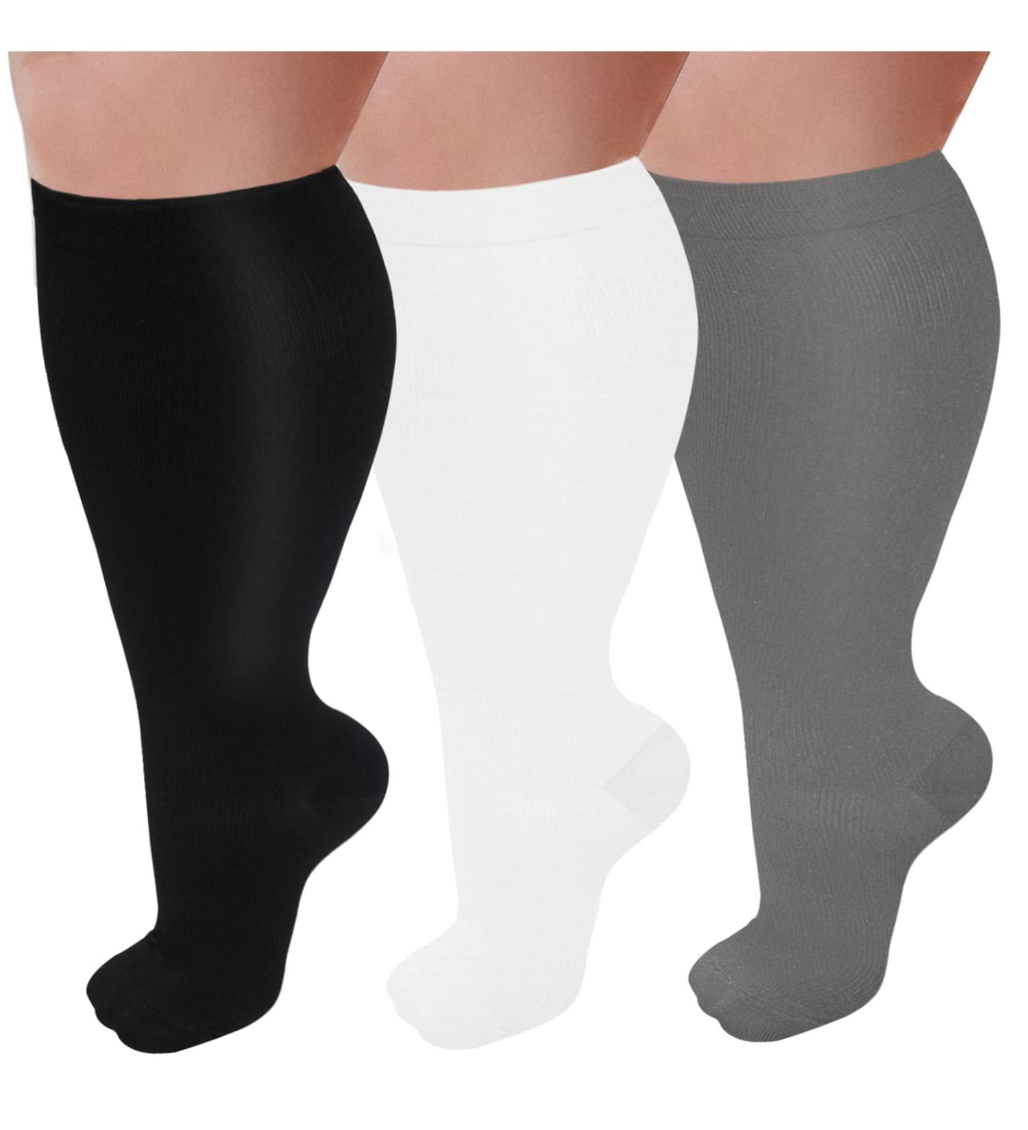 Get-Fa Oversize Compression Stockings - 3 Pairs 20-30 mmHg Knee-High Support for Men & Women Wide Calf Extra Large - Improved Blood Circulation - Buy Online on GoSupps.com