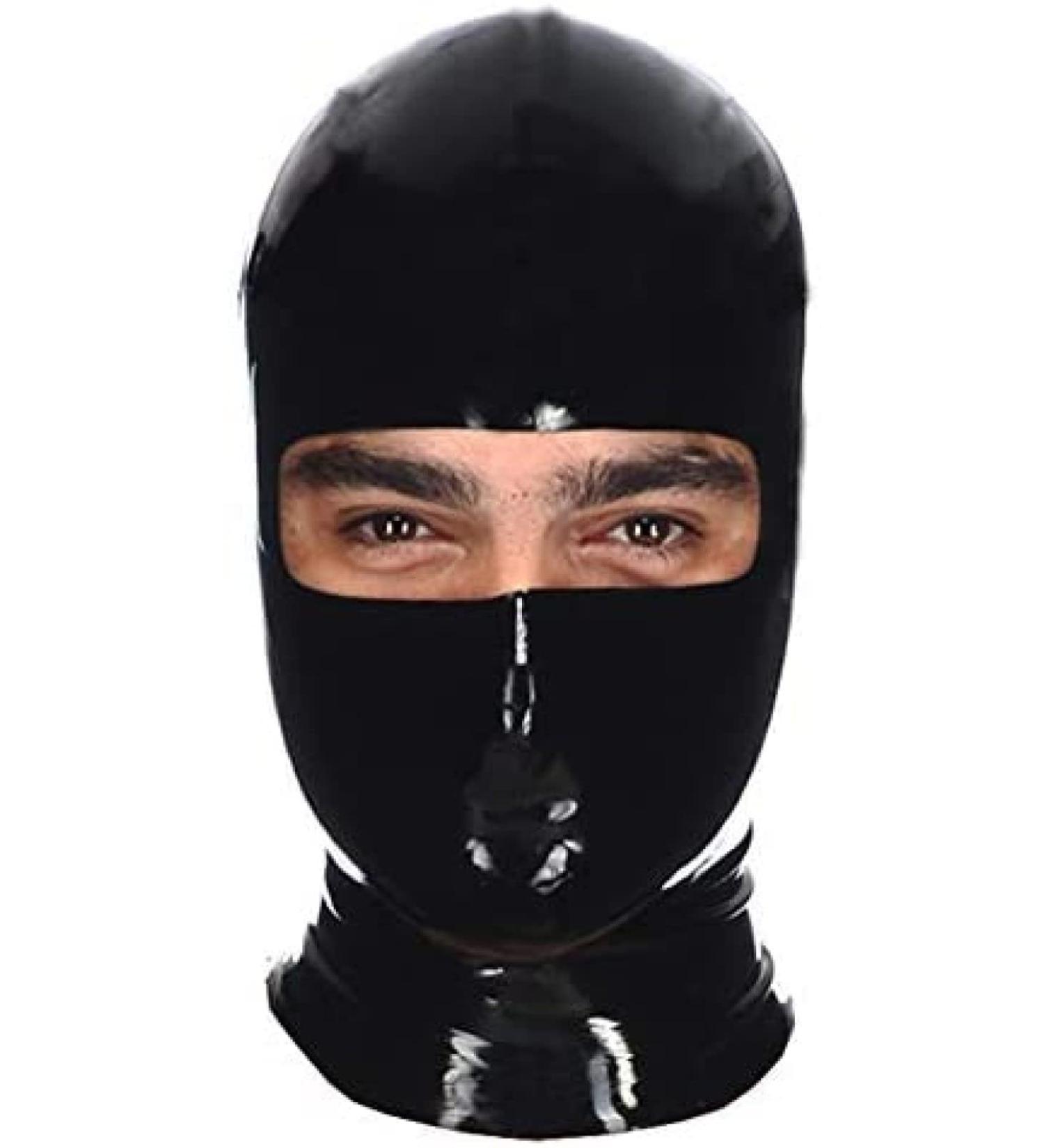 Unisex Black Latex Mask with Eyes & Face Opening - 0.6mm Durable Hood for Costumes & Performance - Buy Online on GoSupps.com