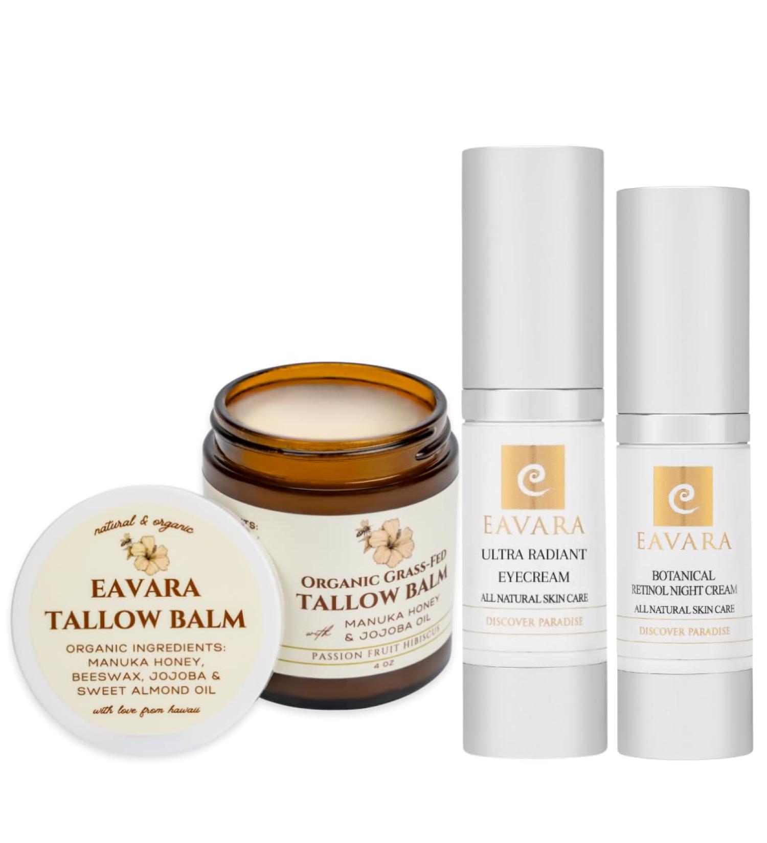 Eavara Beef Tallow for Face Eye Cream & Night Cream Set Nourishing Skincare Trio with Grass-Fed Tallow Retinol Hyaluronic Acid and Vitamin E Deeply Moisturizes & Supports Overnight Skin Renewal - Buy Online on GoSupps.com