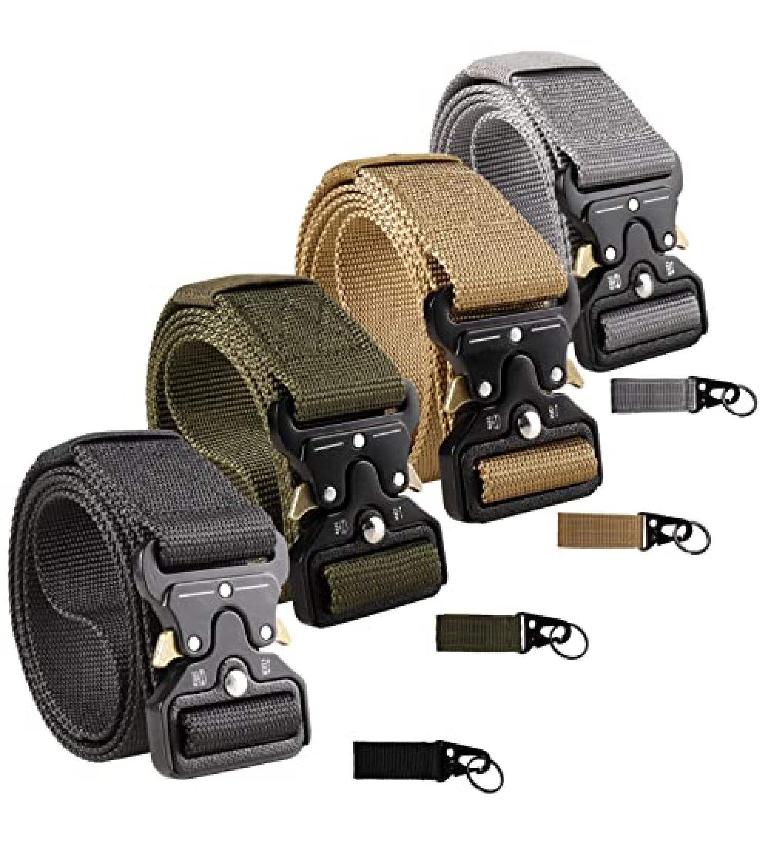 Tactical Belt 4 Pack | Military Style Riggers Belts with Metal Buckle | Heavy-Duty & Quick-Release | Includes 4 Molle Key Ring Holders - Buy Online on GoSupps.com