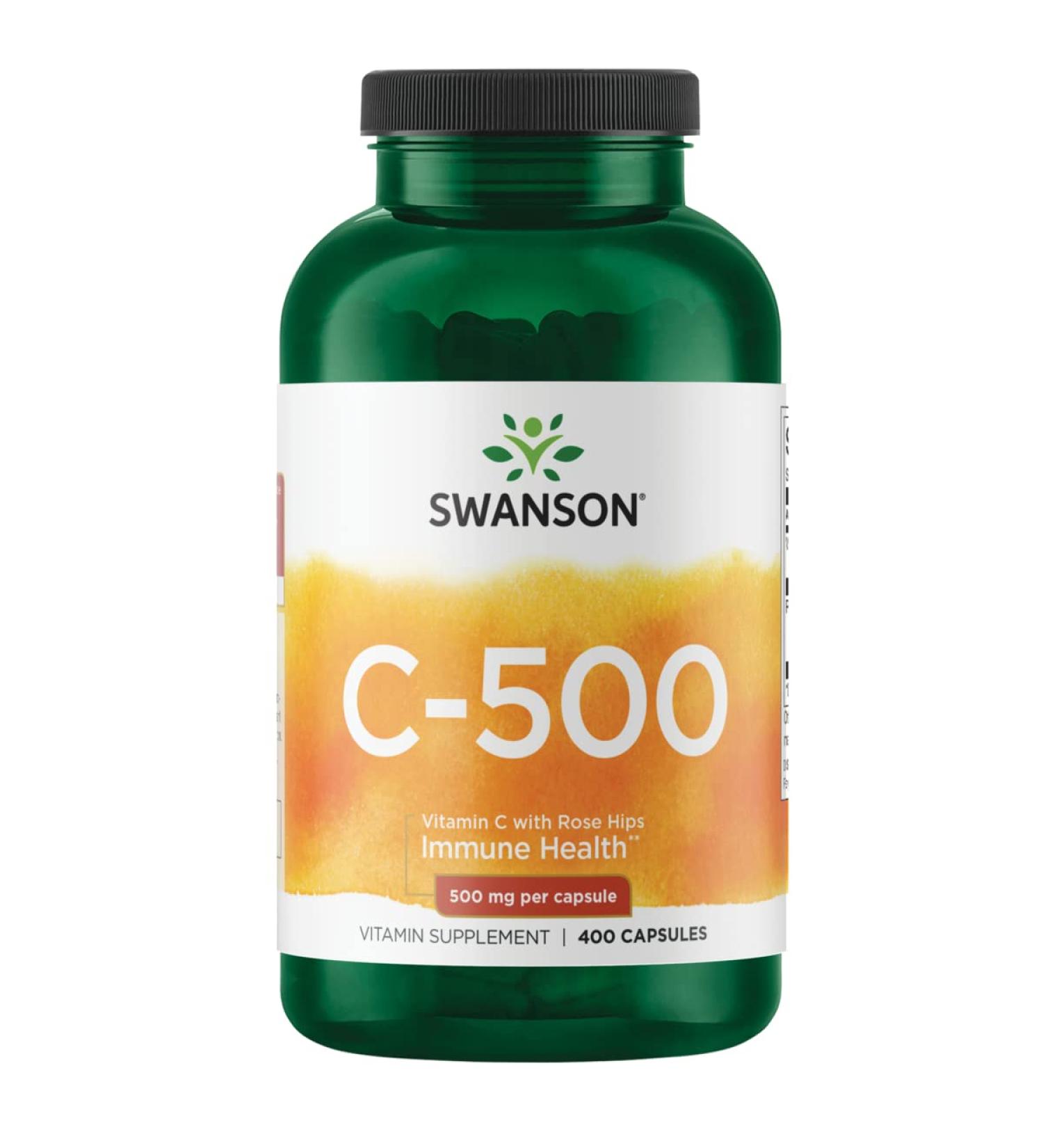 Swanson Vitamin C with Rose Hips 500mg - 400 Capsules | Boost Immunity and Antioxidant Support - Buy Online on GoSupps.com
