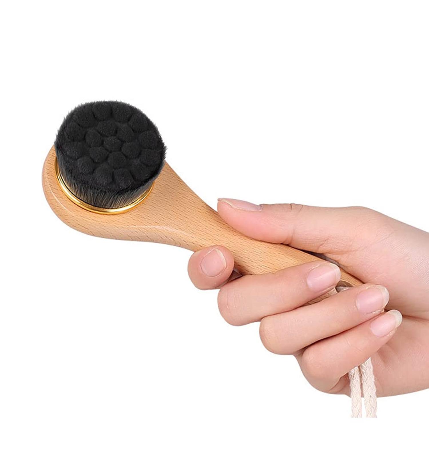 Manual Facial Cleansing Brush-Bamboo Charcoal Fiber Bristles and Wooden Handle-Skin Cleanser & Scrubber for Applying Face Mask Acne Washing Daily Deep Pore Cleaning - Buy Online on GoSupps.com