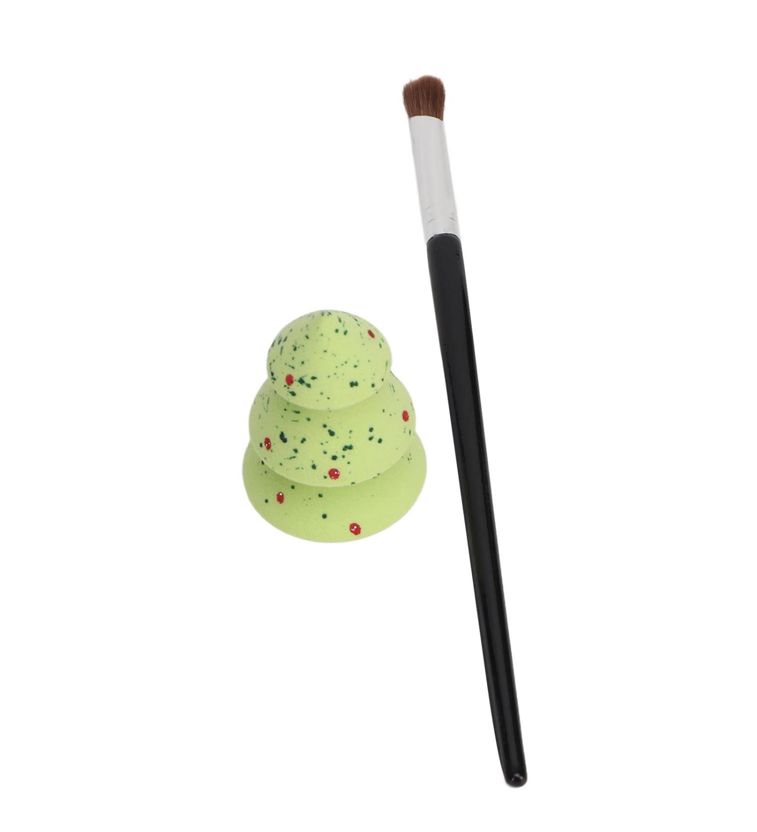 Green Sequin Christmas Tree Nose Contour Brush Set Angled Sponge Makeup Kit - Buy Online on GoSupps.com