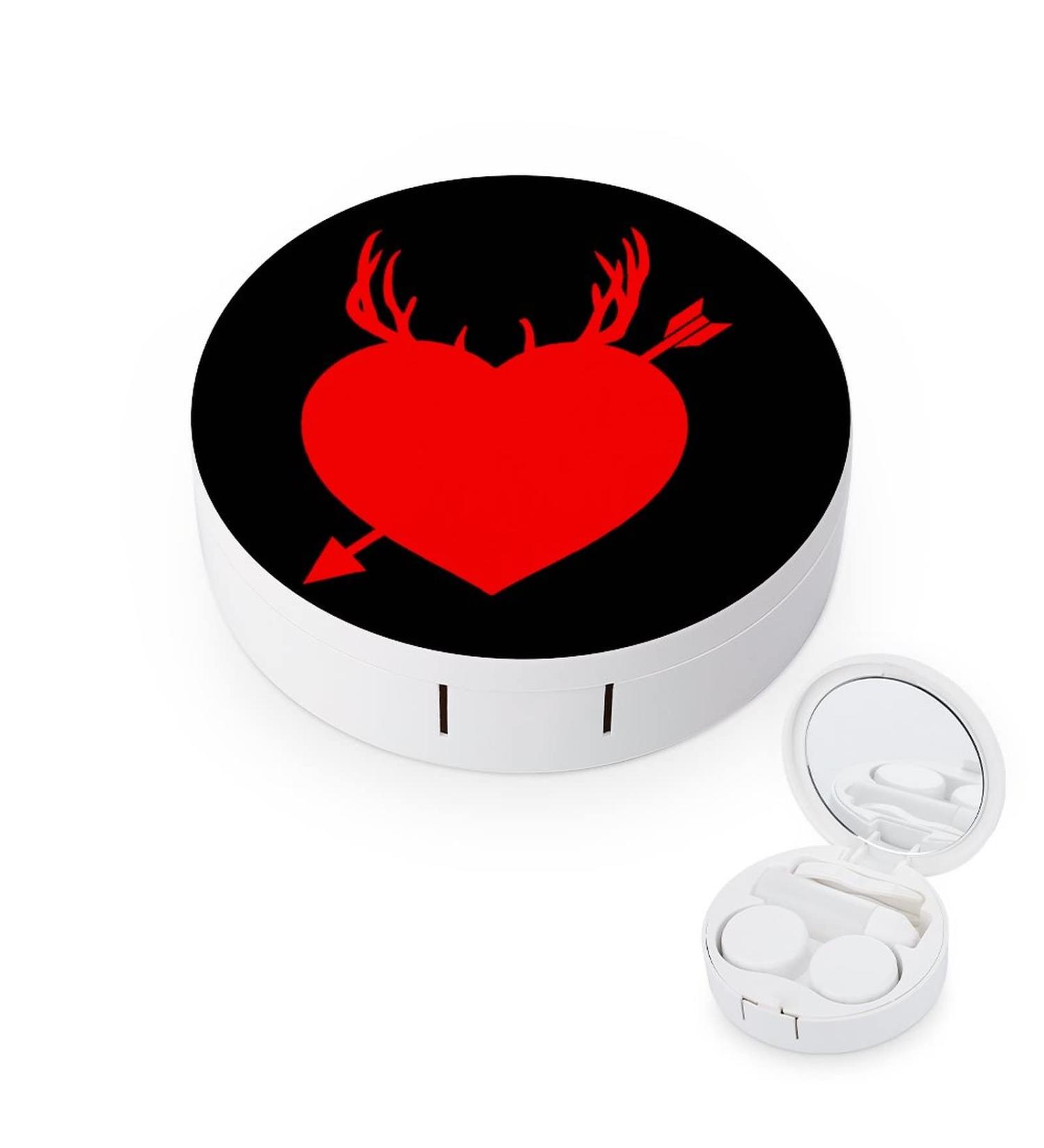 Archery Deer Heart Round Case For Contact Lens Kit Storage Box with Mirror Printed - Buy Online on GoSupps.com