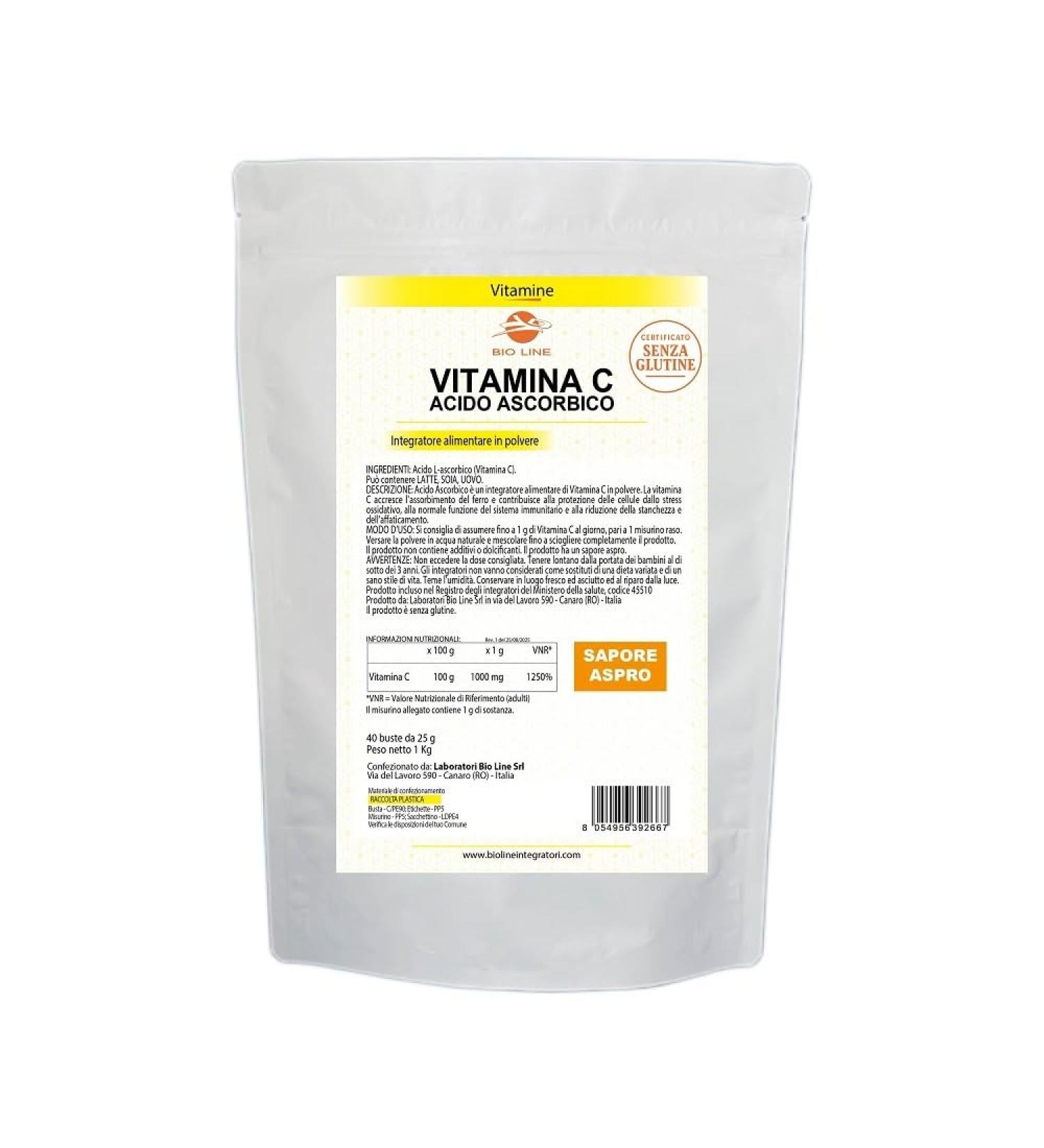  Laboratori Bio Line Vitamin C powder 1000g (40 sachets of 25 grams) (Sachets - 1000 grams) - Buy Online on GoSupps.com